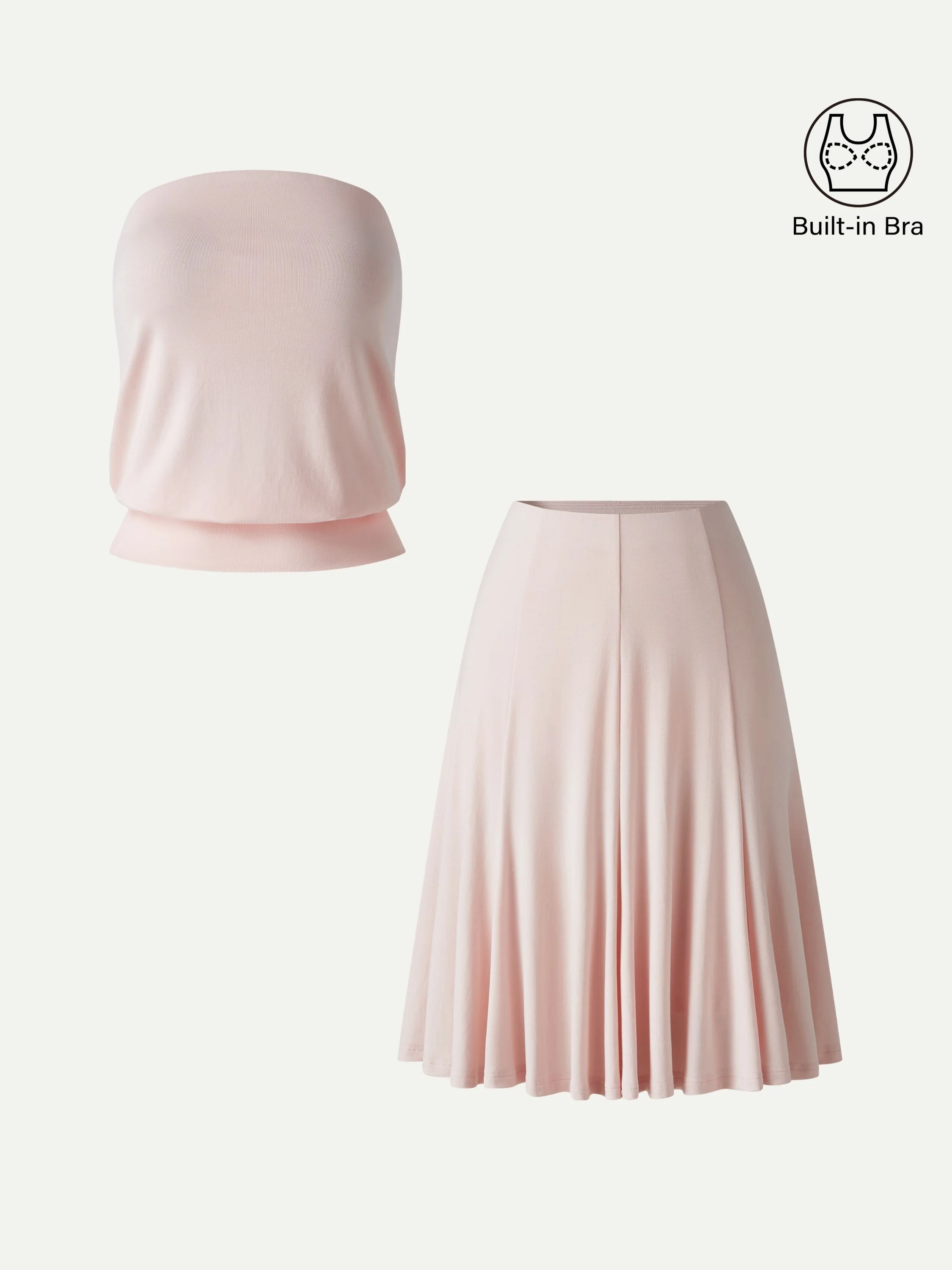 2Pcs Set Banded Hem Bra Top & Knee-Length Skirt - Image 2