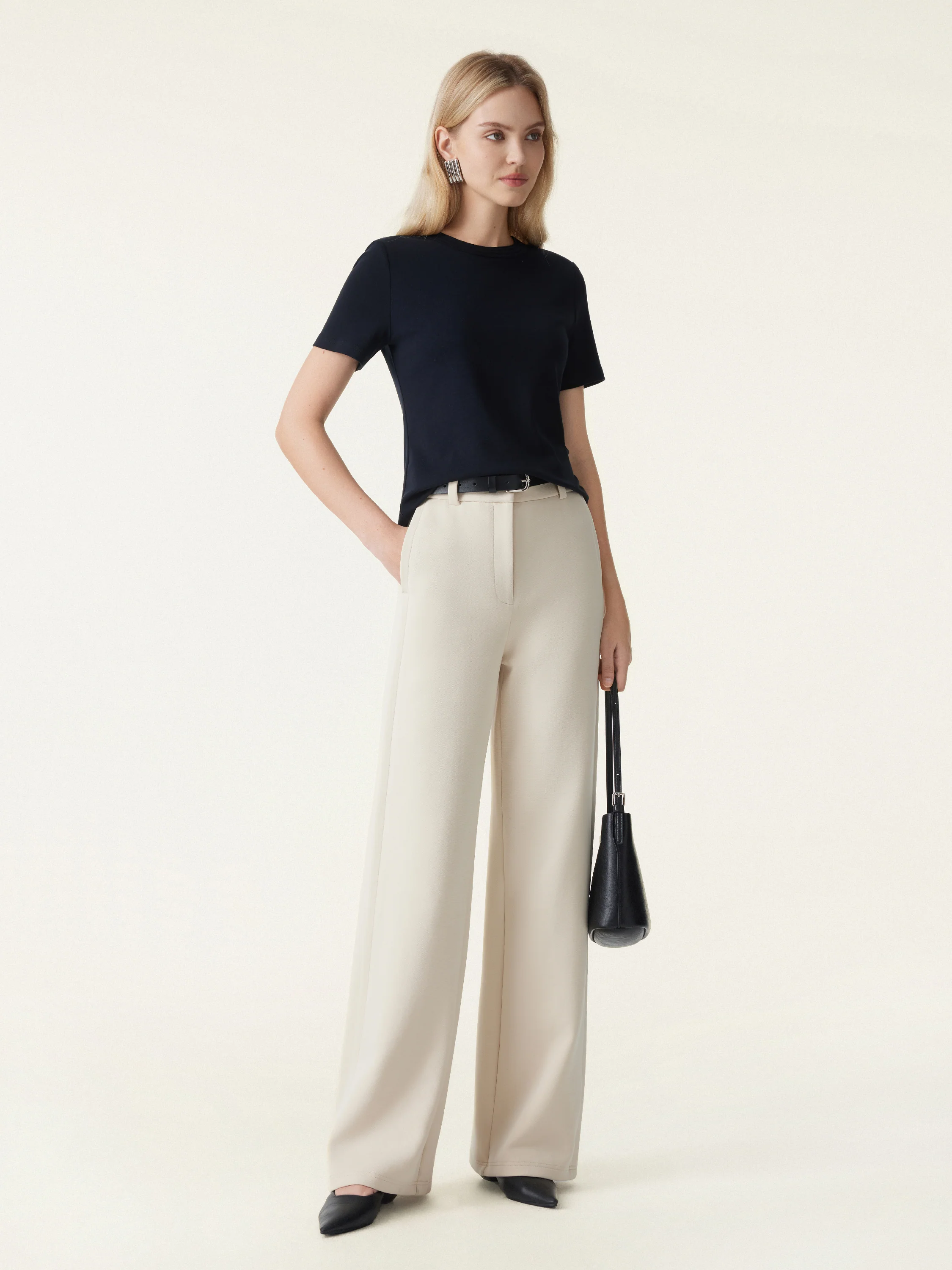 Stretchy Mid Rise Fly-Front Wide Leg Trouser - Image 3