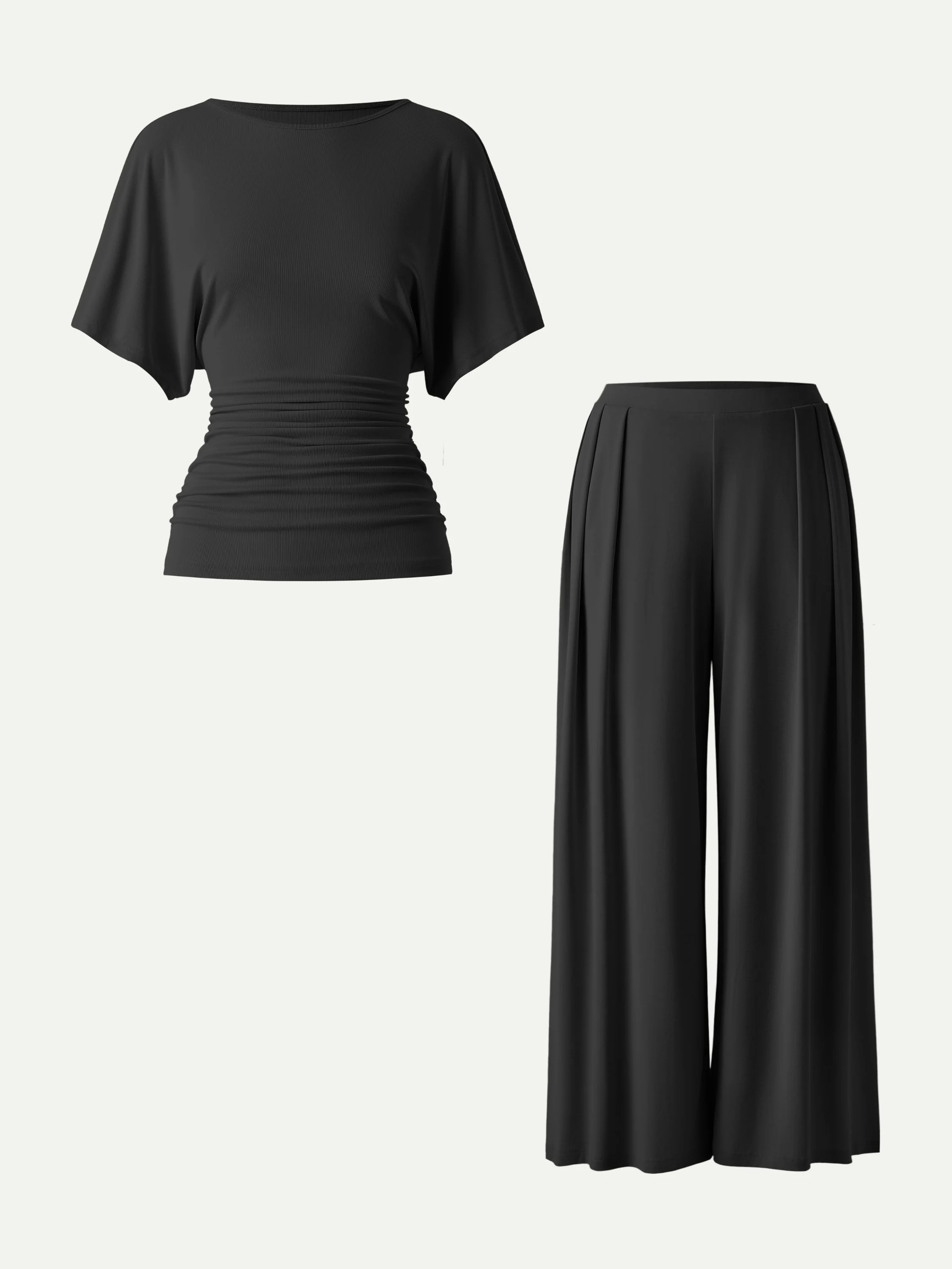 2Pcs Set Boatneck Batwing Sleeve Top & Wide Leg Palazzo Pant with Pockets - Image 10