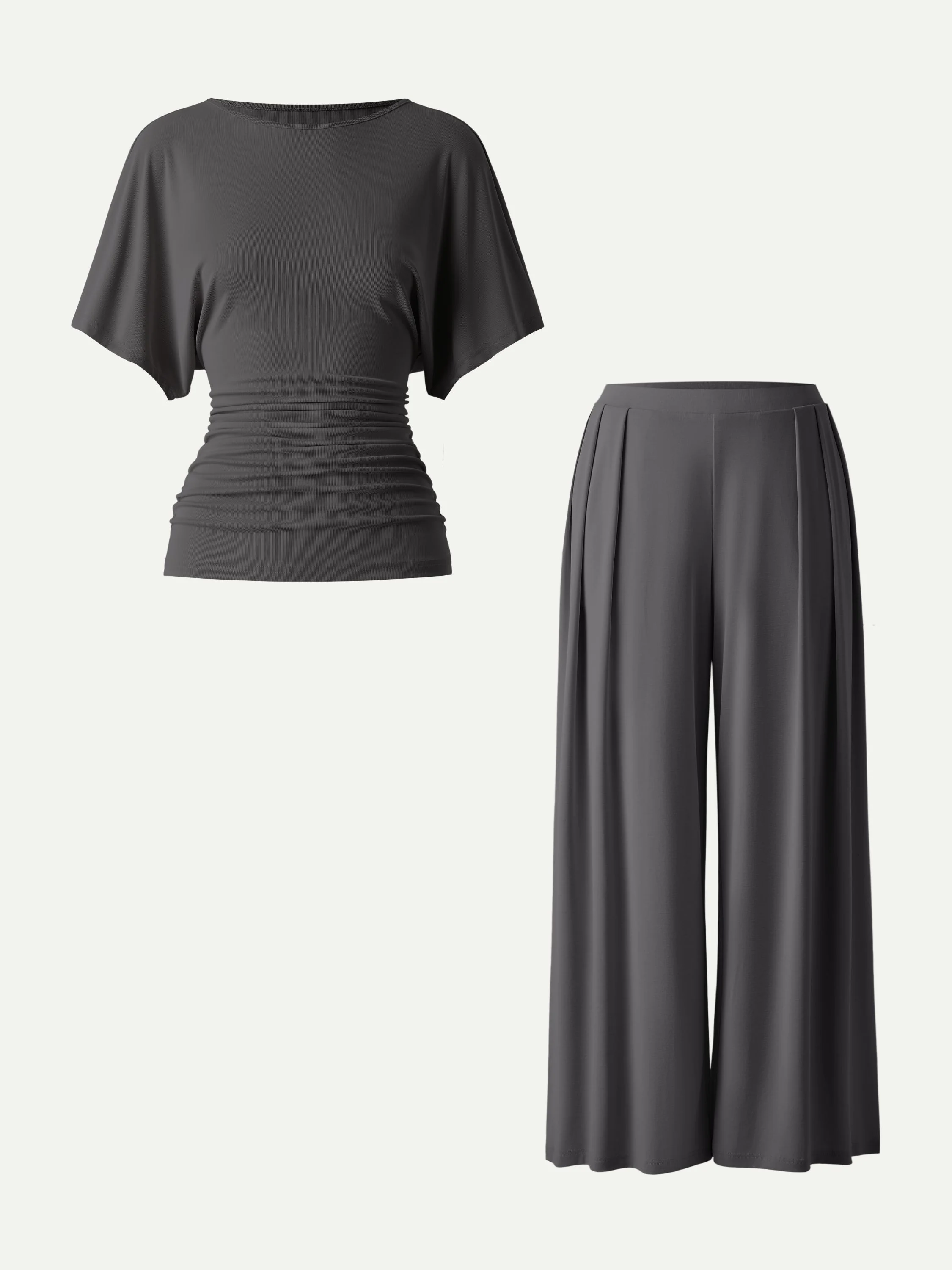 2Pcs Set Boatneck Batwing Sleeve Top & Wide Leg Palazzo Pant with Pockets - Image 11