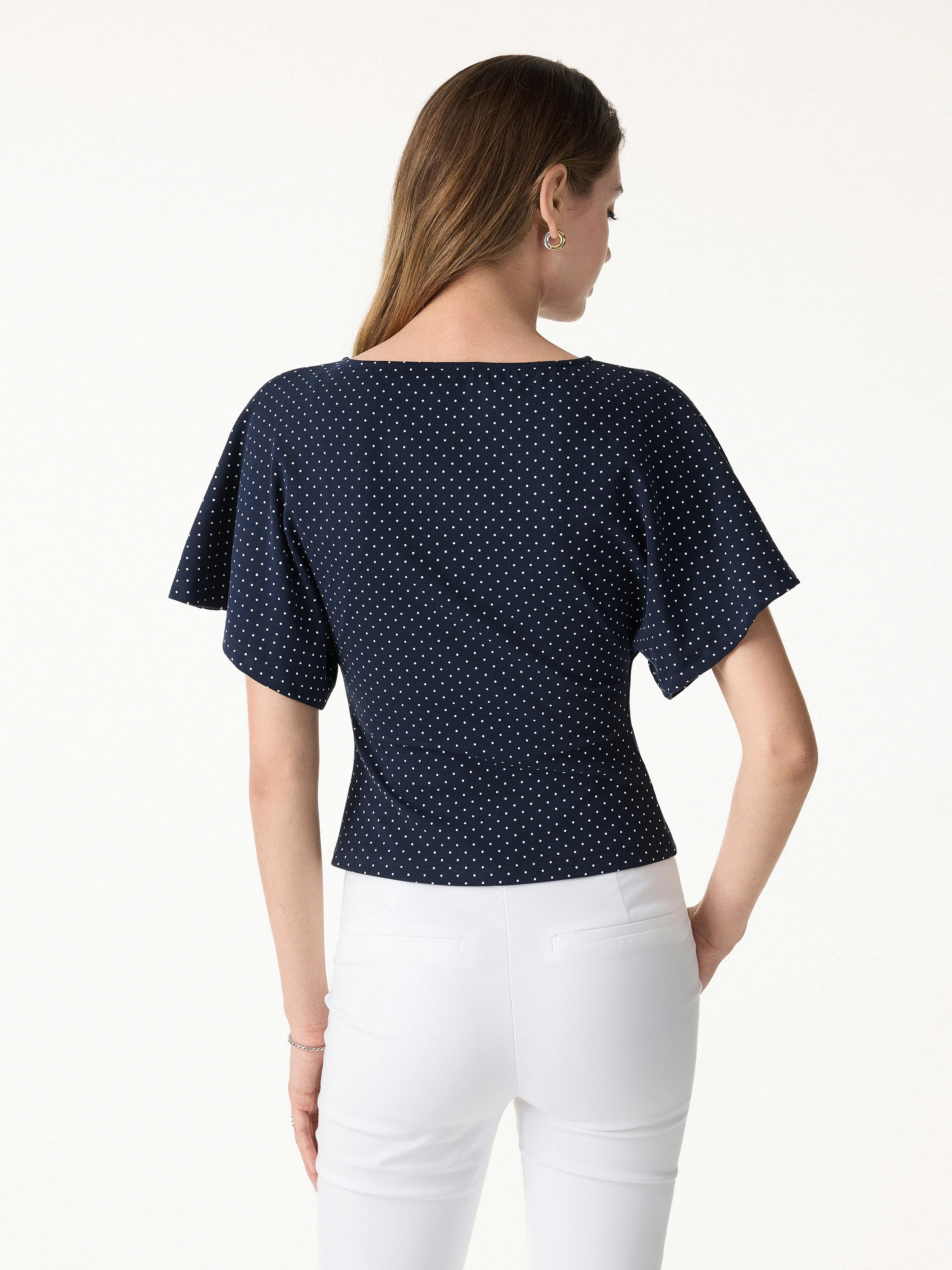Soft Stretch Cotton Boatneck Flutter Sleeves Polka Dot Top Limited Edition - Image 4