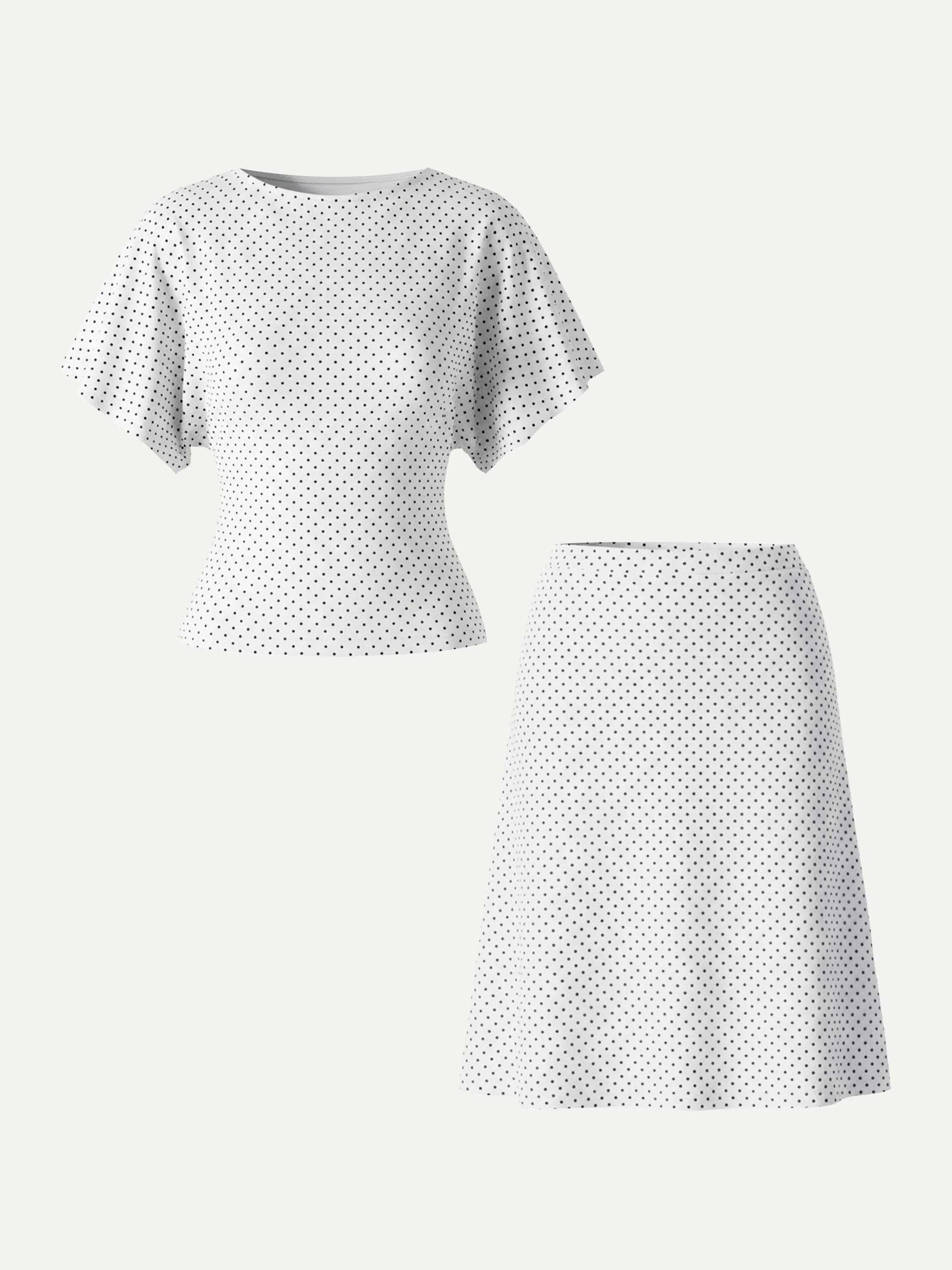 2Pcs Set Boatneck Flutter Sleeves Polka Dot Top & A-Line Flare Skirt Limited Edition - Image 9