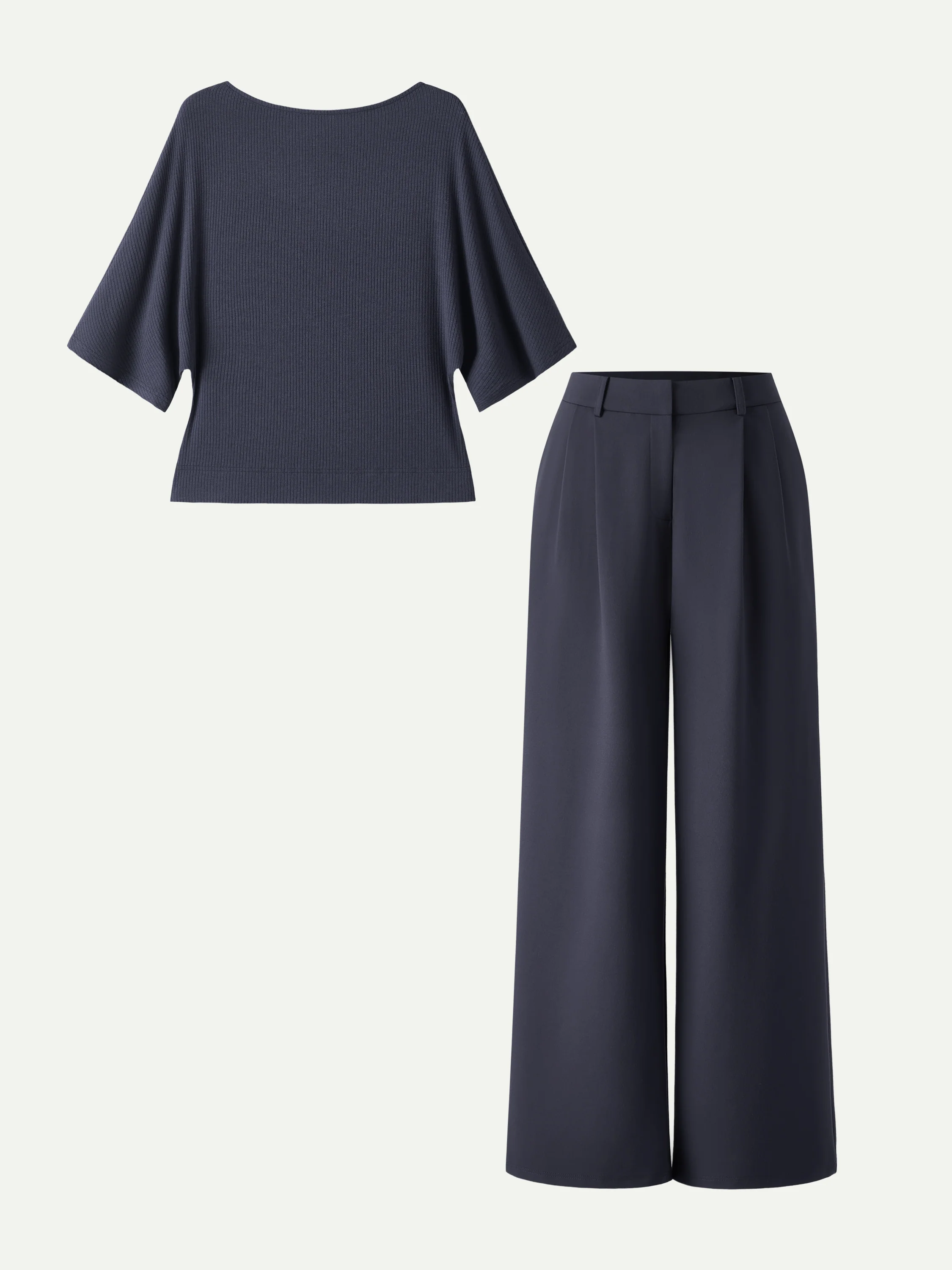 2Pcs Set Boatneck Relaxed Top & Wide Leg Pant with Pockets - Image 9
