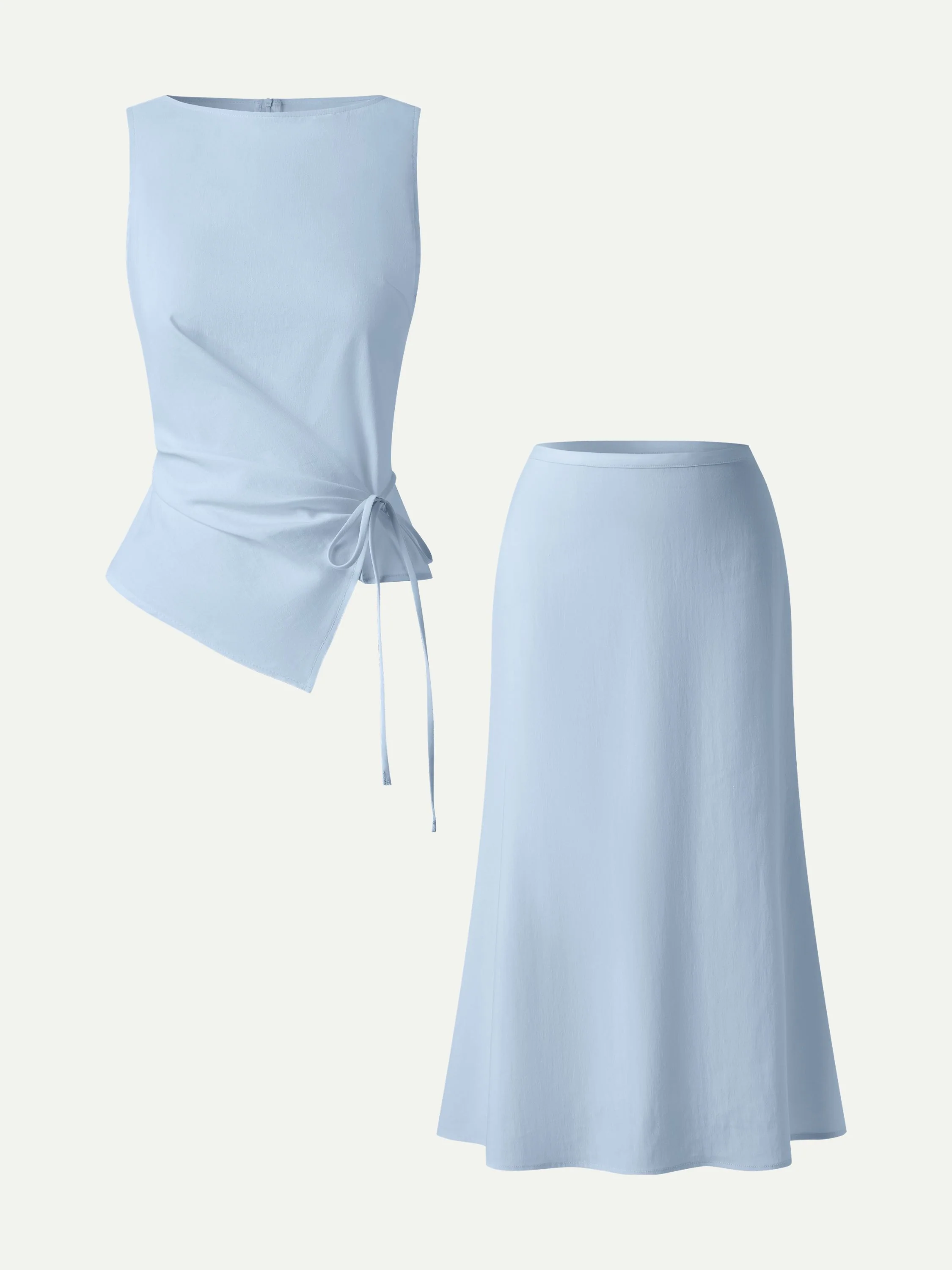 2Pcs Set Boatneck Waist-Defined Top & Maxi Flared Pull-On Skirt - Image 11