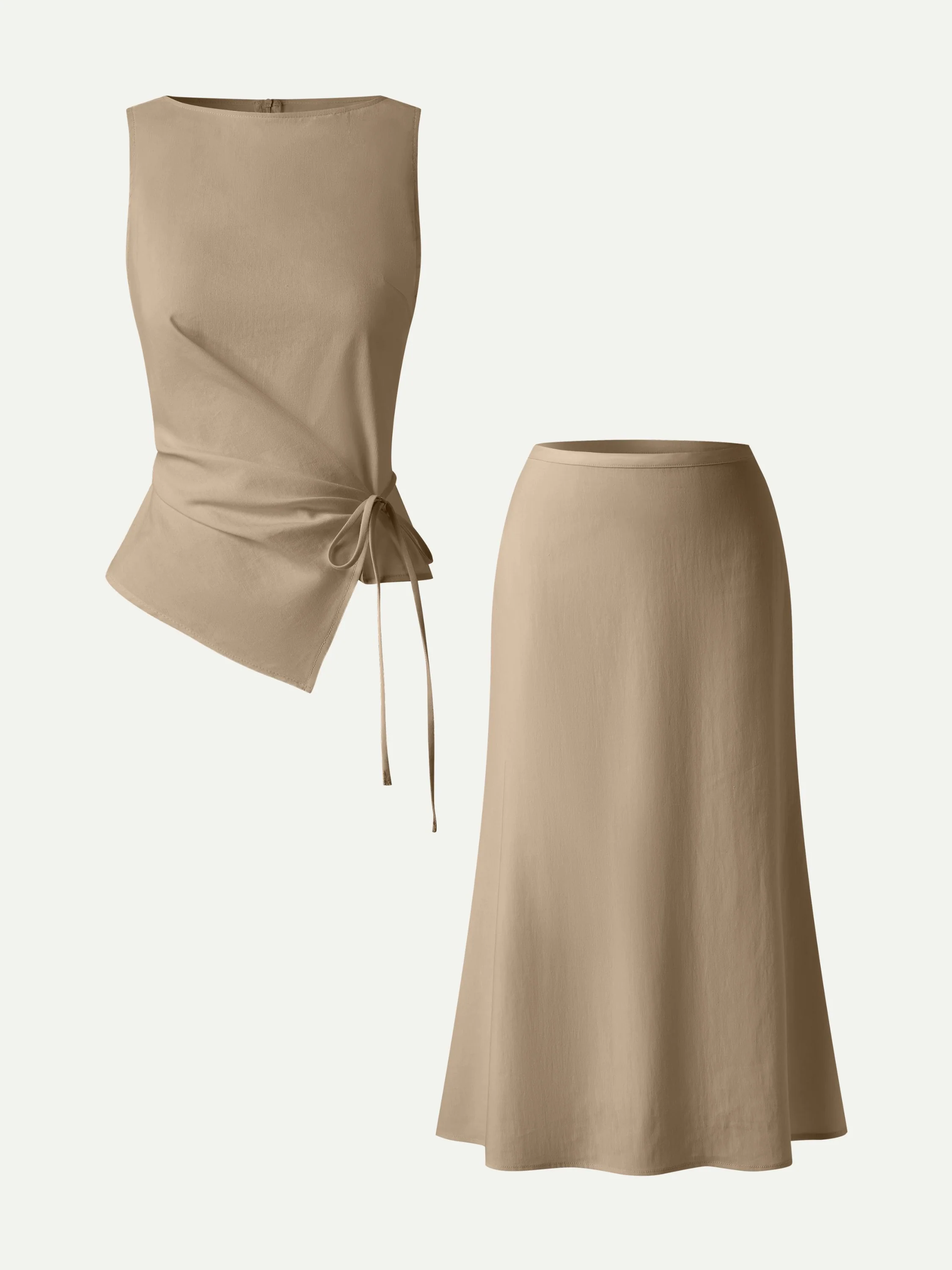 2Pcs Set Boatneck Waist-Defined Top & Maxi Flared Pull-On Skirt - Image 16