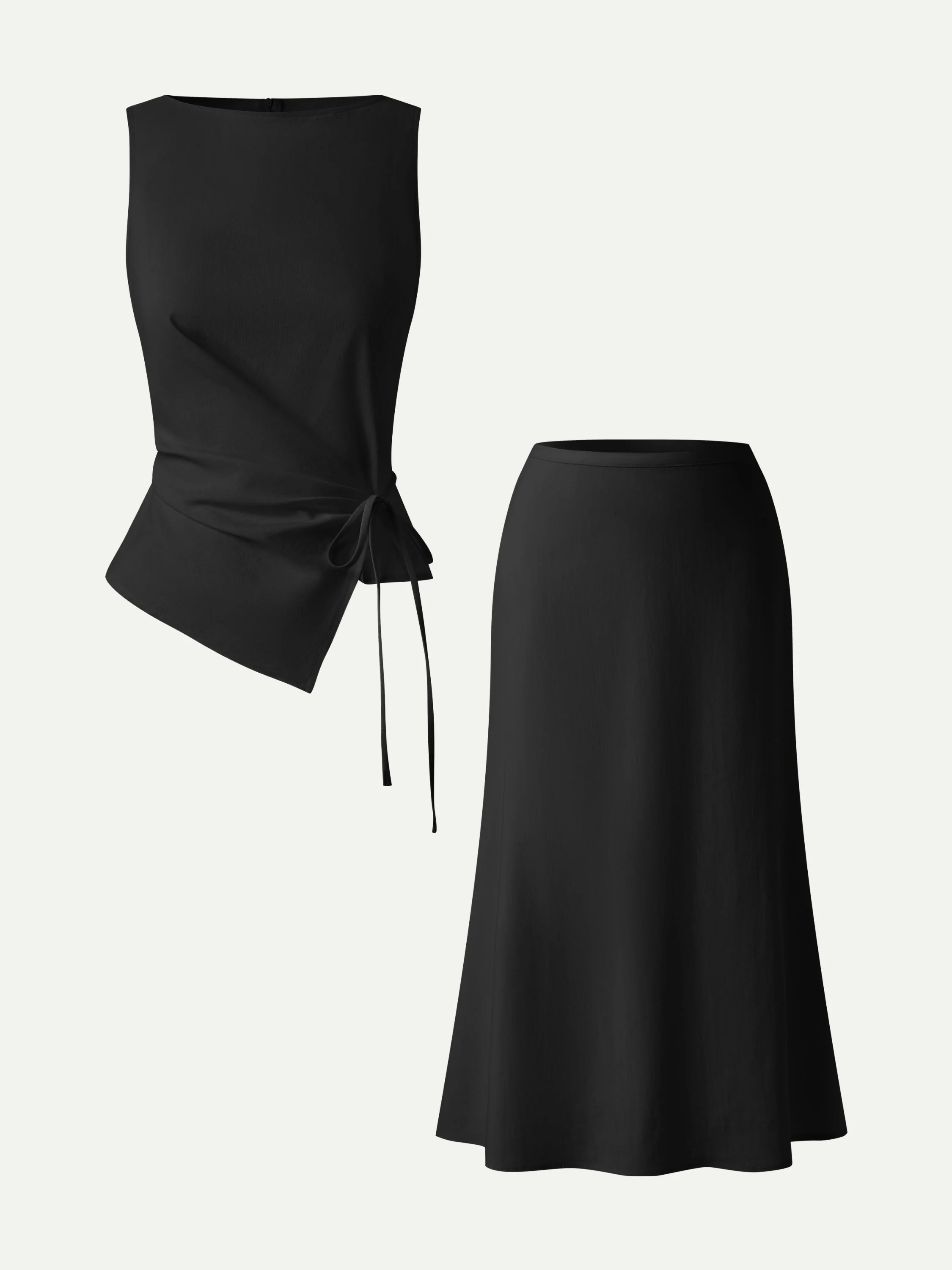 2Pcs Set Boatneck Waist-Defined Top & Maxi Flared Pull-On Skirt - Image 17