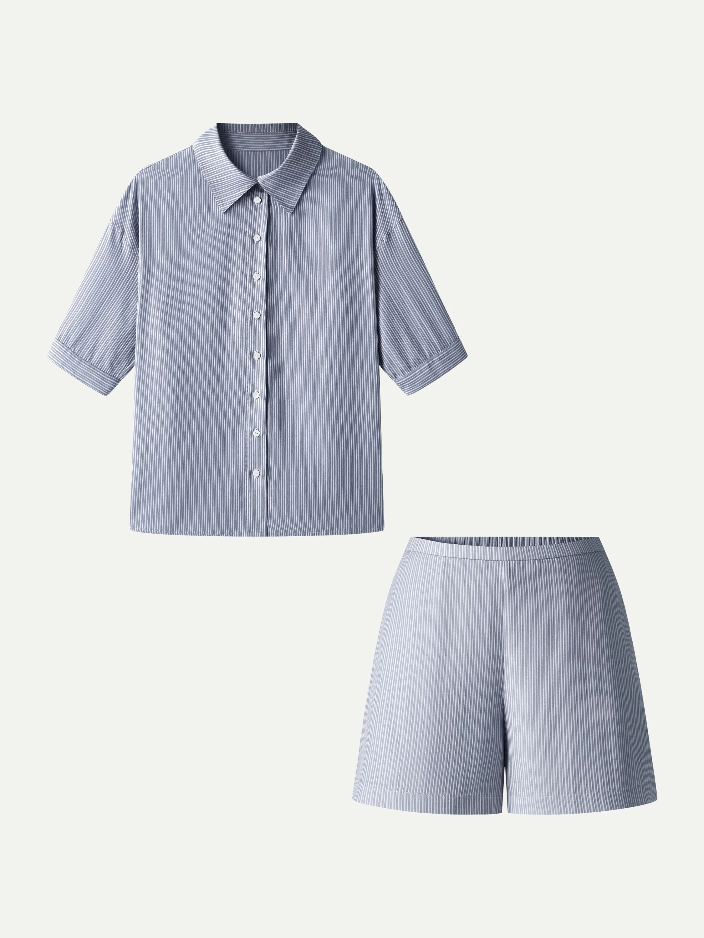 2Pcs Set Collared Sleeve Shirt & A-Line Shorts with Pockets - Image 10