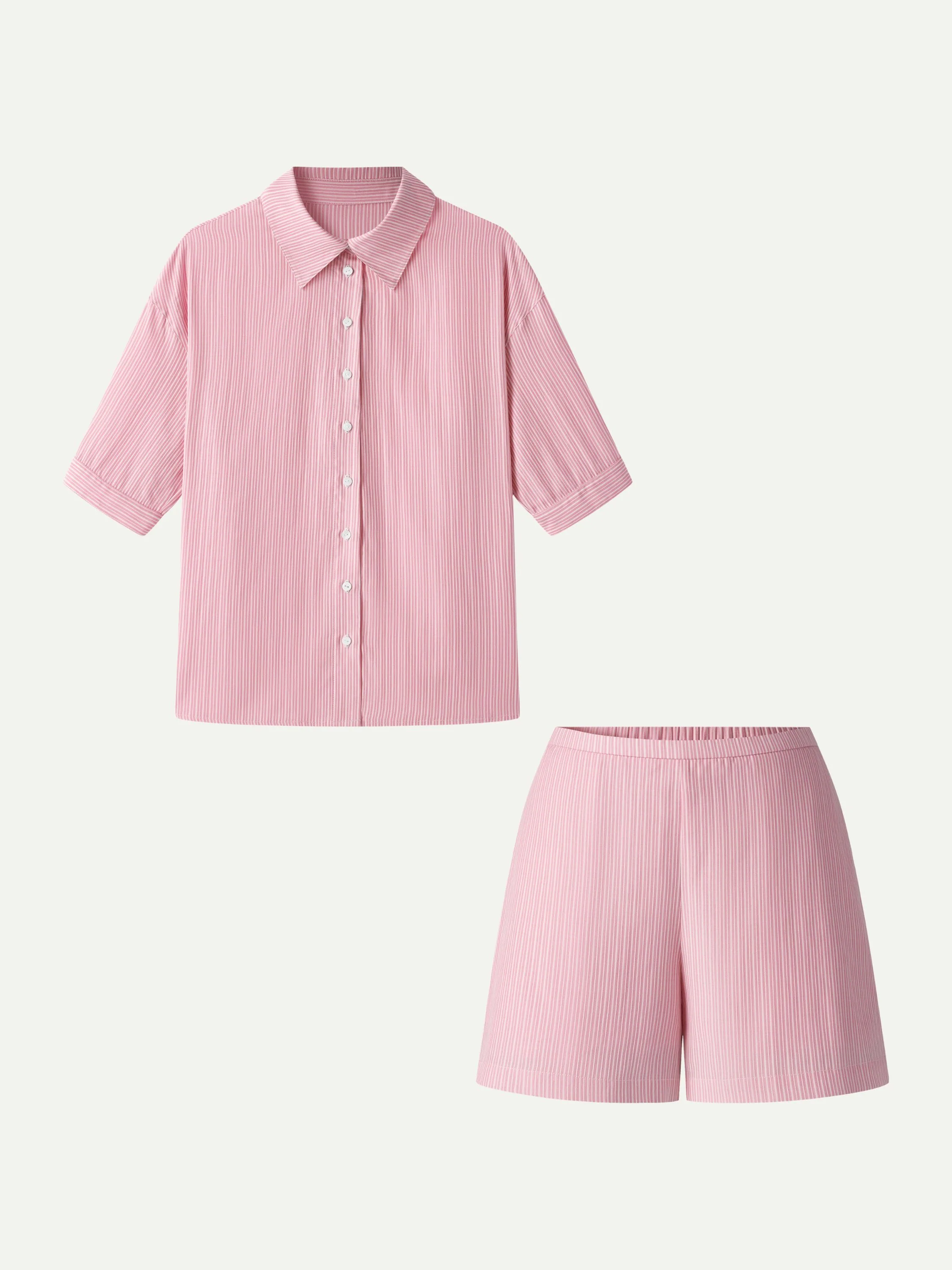 2Pcs Set Collared Sleeve Shirt & A-Line Shorts with Pockets - Image 11