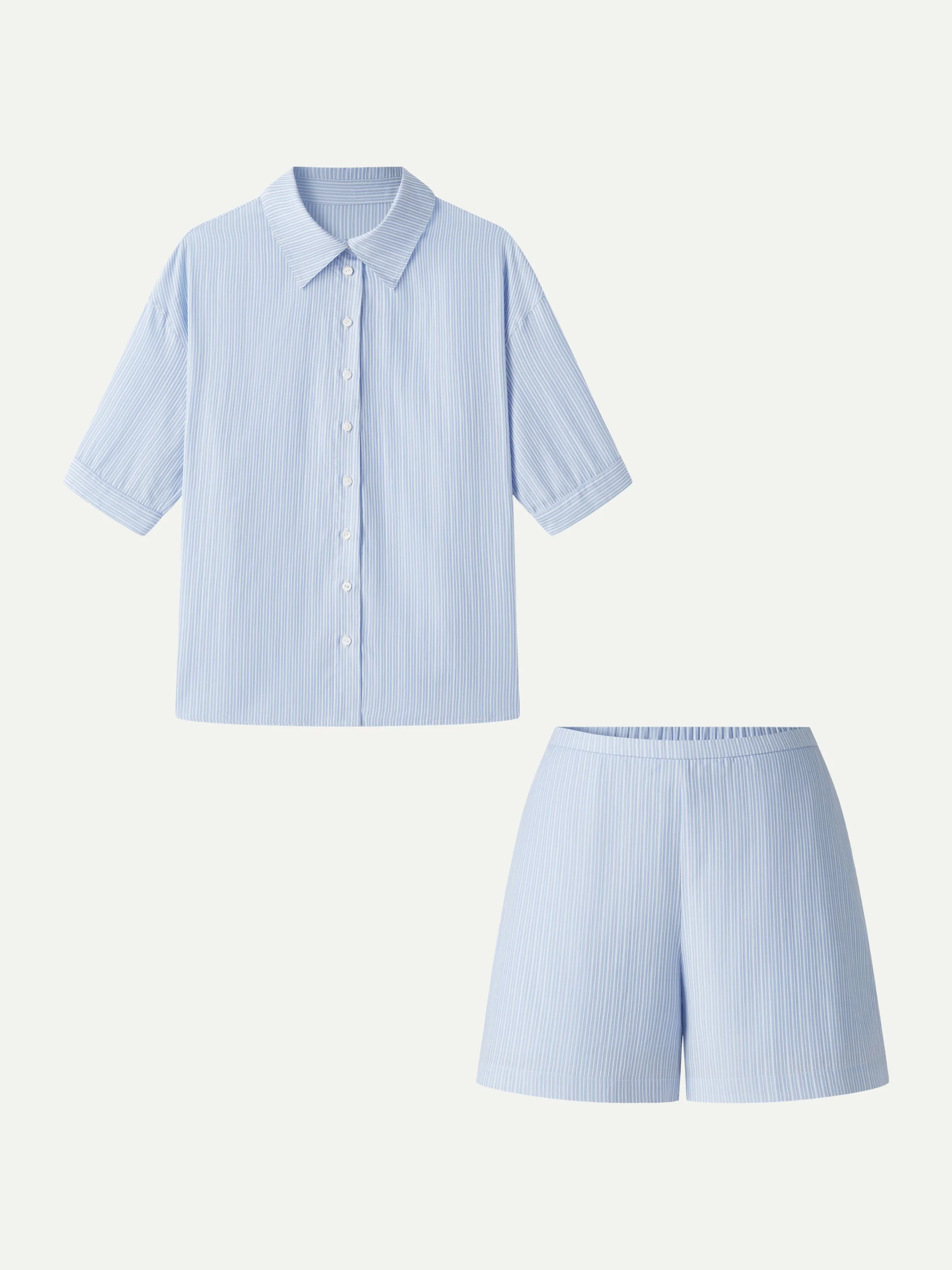 2Pcs Set Collared Sleeve Shirt & A-Line Shorts with Pockets - Image 2