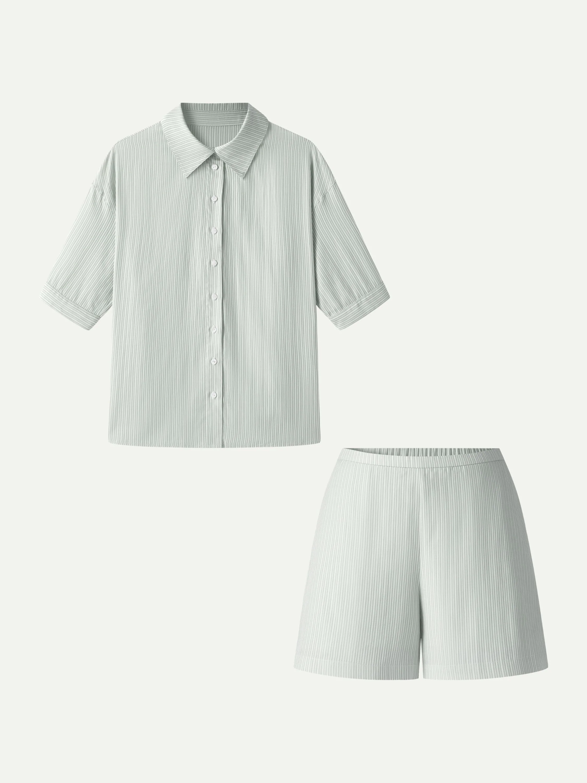 2Pcs Set Collared Sleeve Shirt & A-Line Shorts with Pockets - Image 8