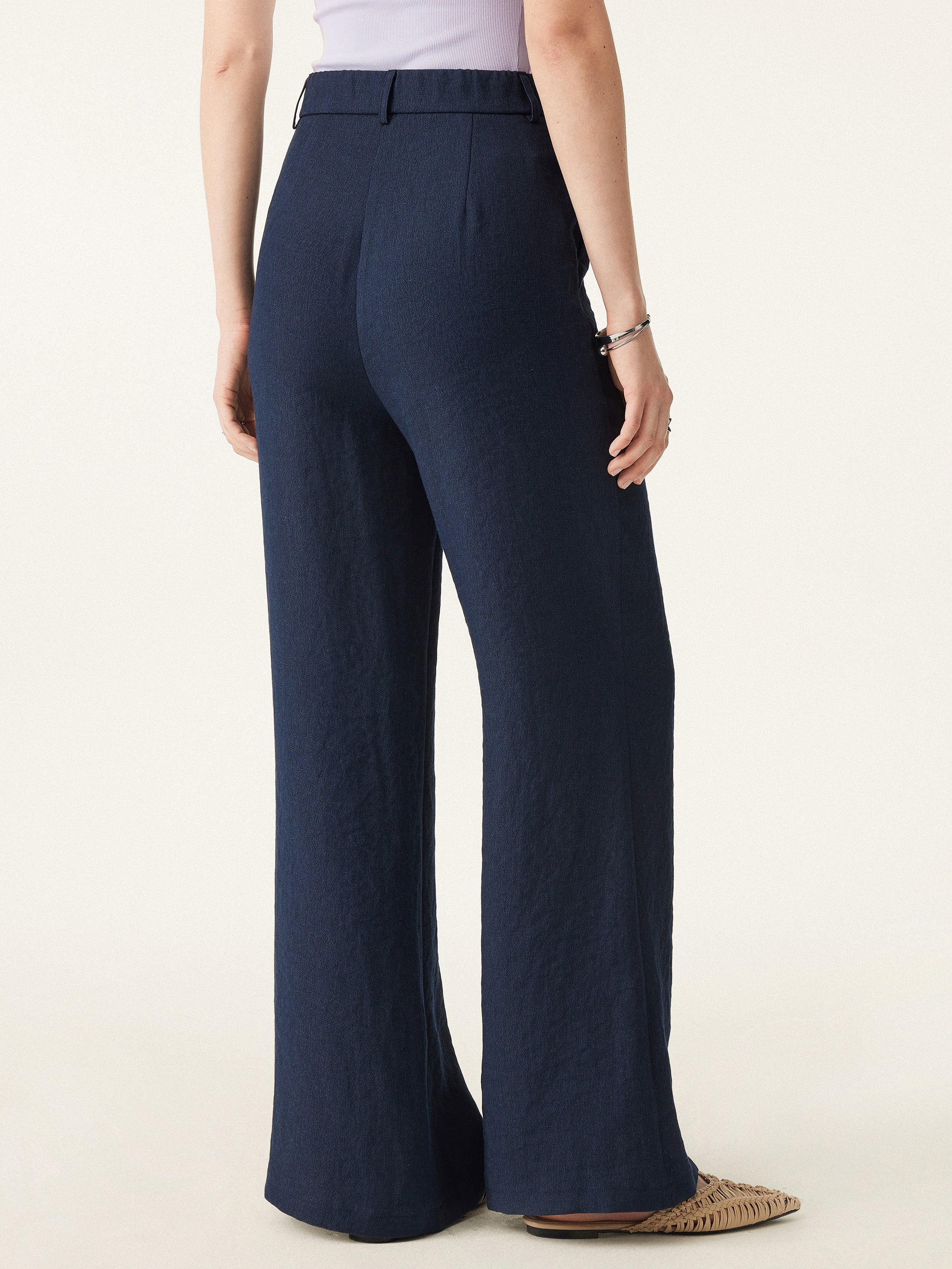 2Pcs Set Collared V-neck Sleeveless Top & Mid Rise Flared Pant with Pockets - Image 6