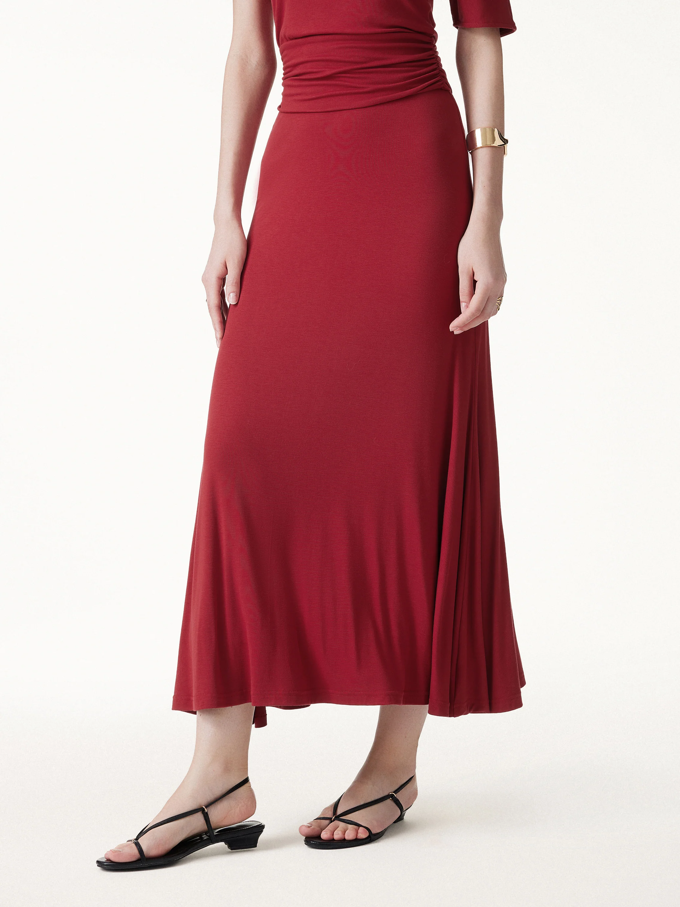 2Pcs Set CoolTouch Short Sleeve Top & Maxi Flared Skirt - Image 5