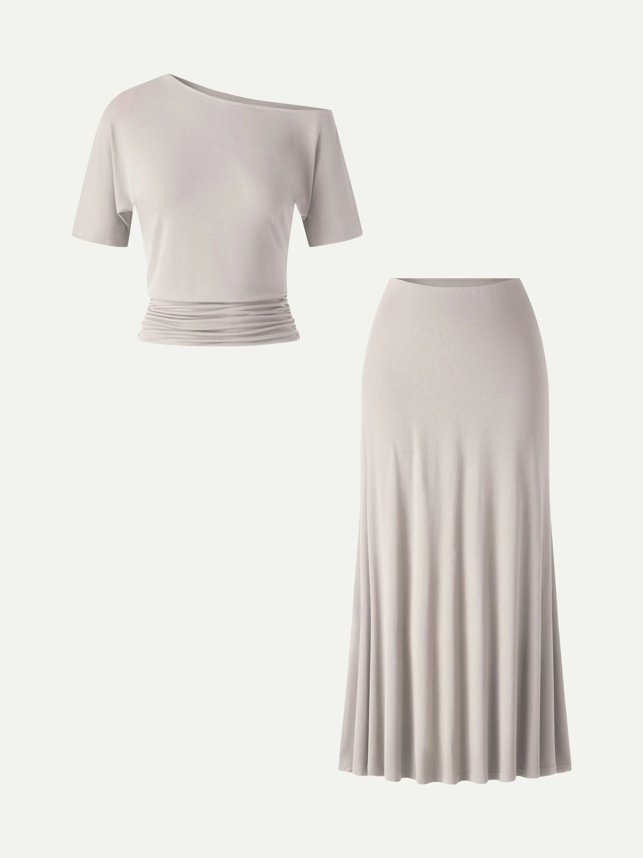 2Pcs Set CoolTouch Short Sleeve Top & Maxi Flared Skirt - Image 9