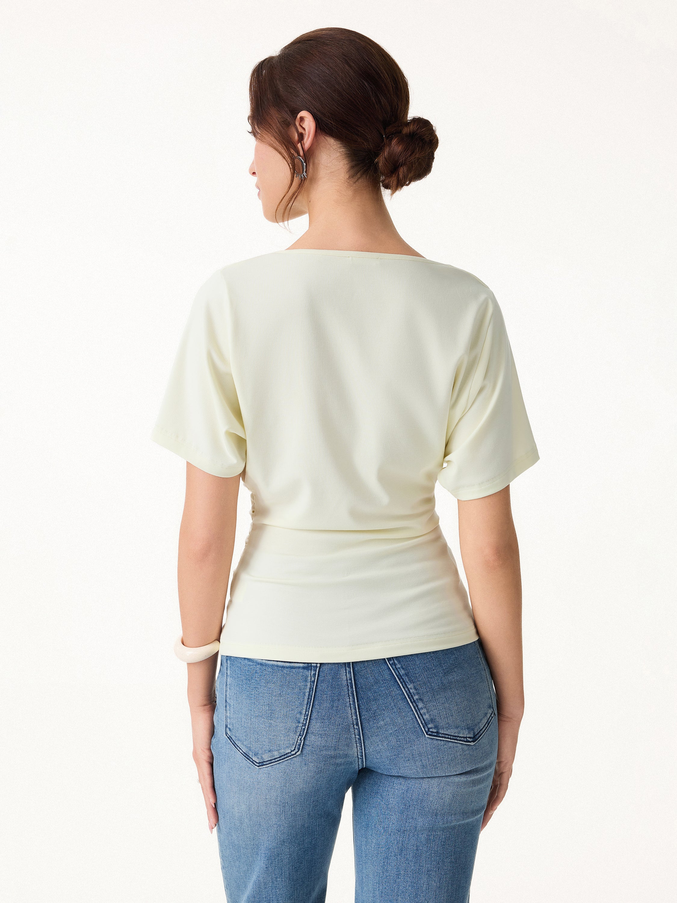 Asymmetrical Cowl Neck Ruched Top - Image 4