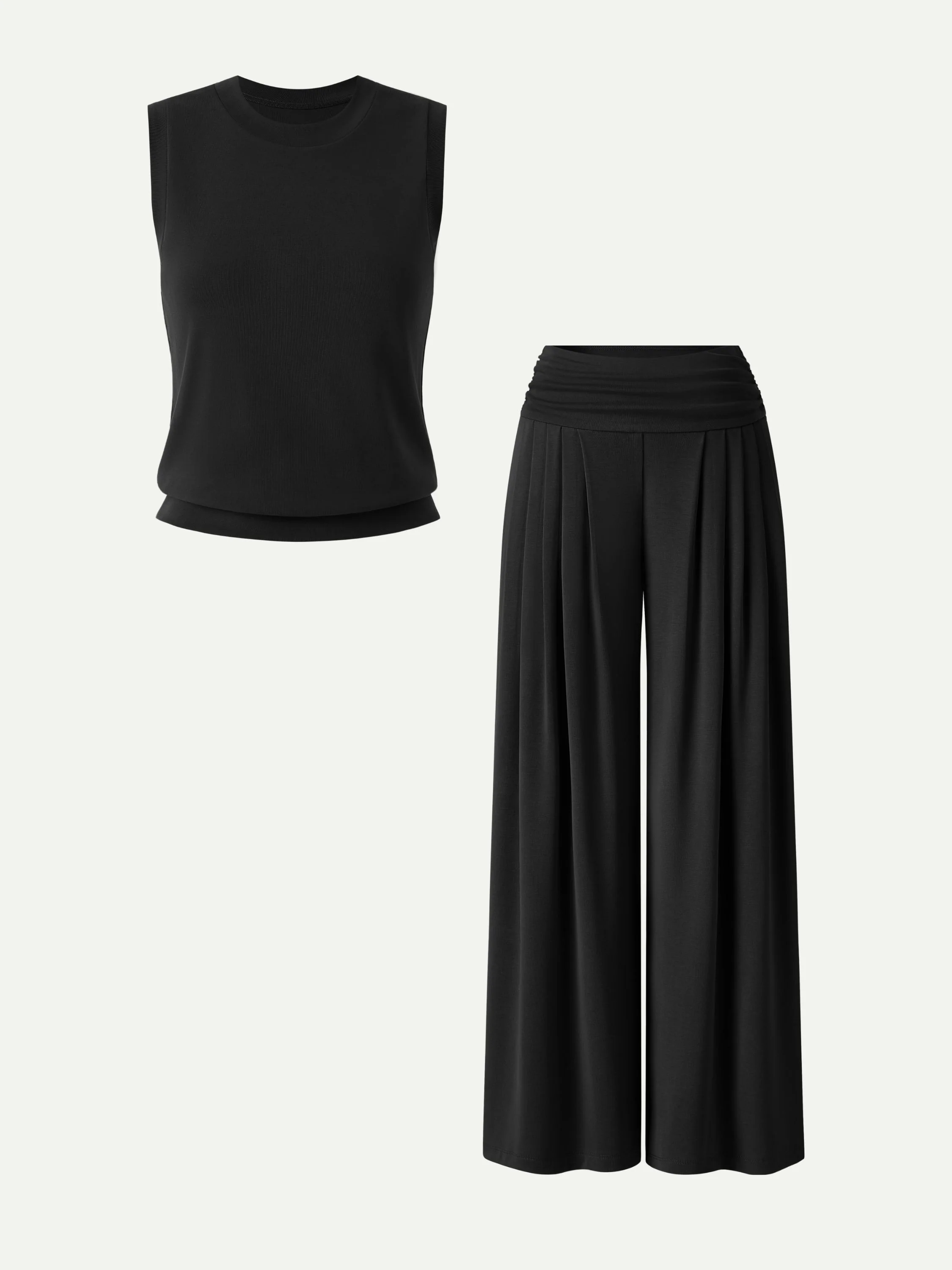 2Pcs Set Crew Neck Top & Flowy Tucked Palazzo Pant with Pockets - Image 10