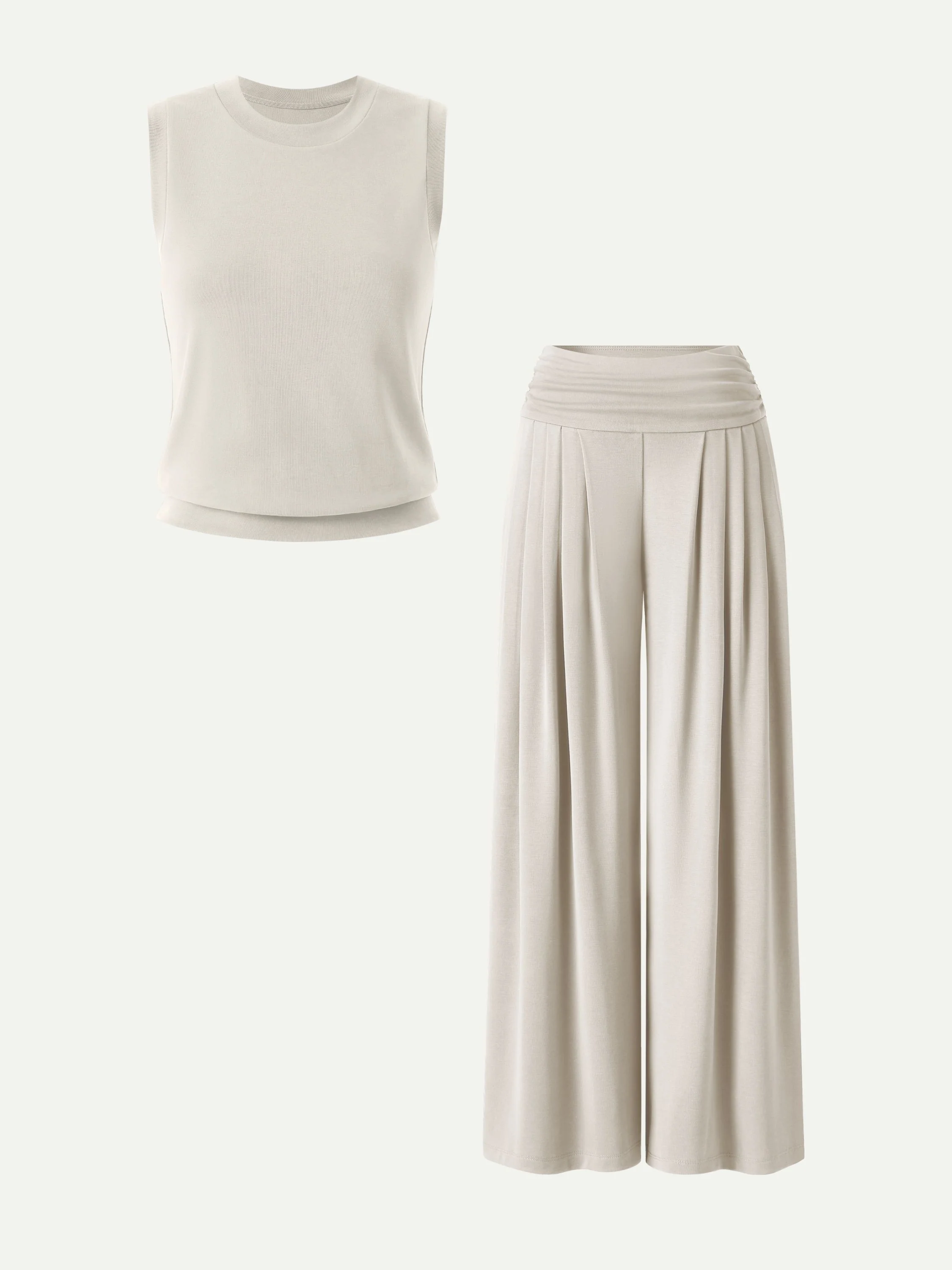 2Pcs Set Crew Neck Top & Flowy Tucked Palazzo Pant with Pockets - Image 8