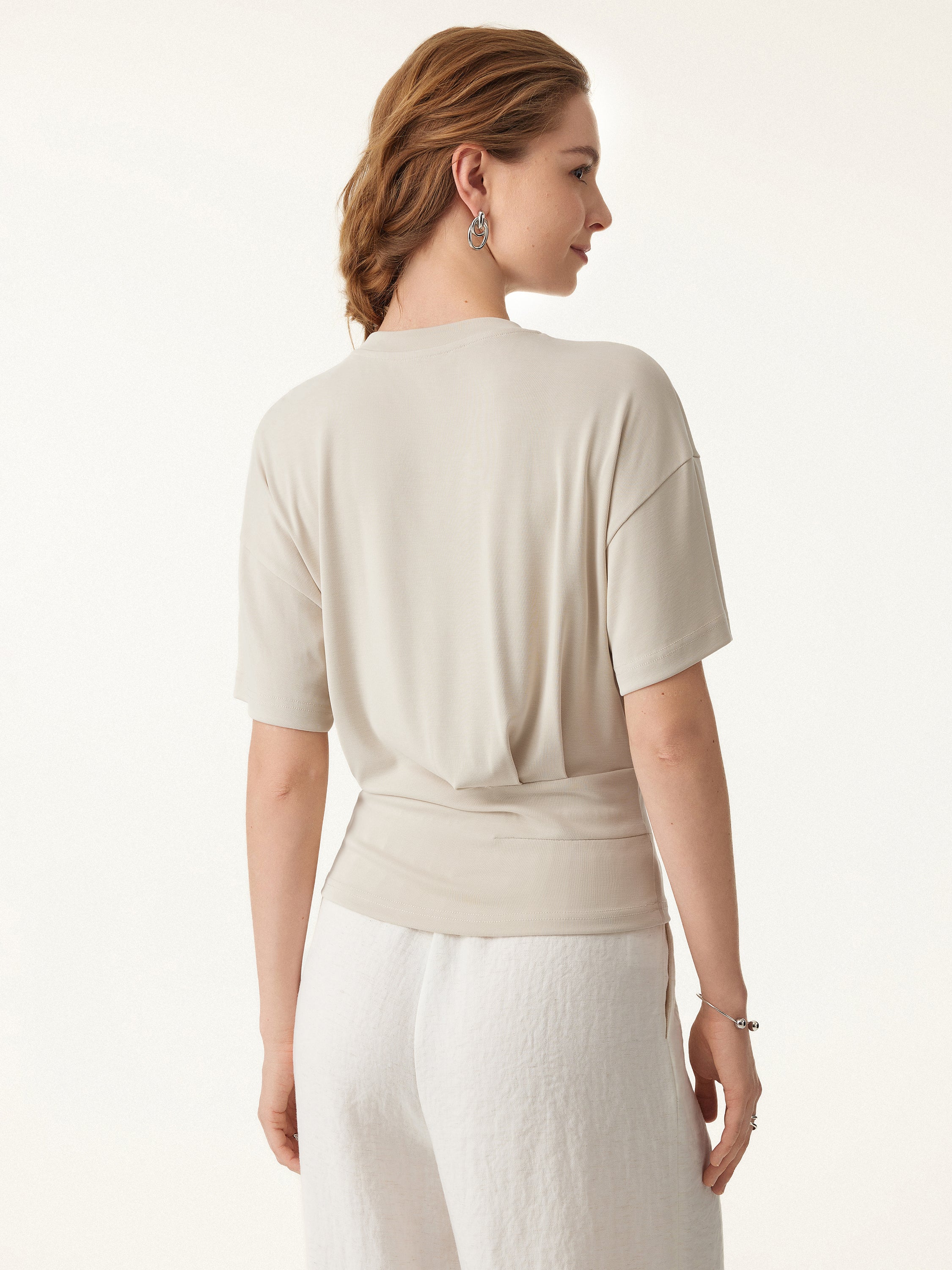 Crewneck Short Sleeve Tucked Tee - Image 4
