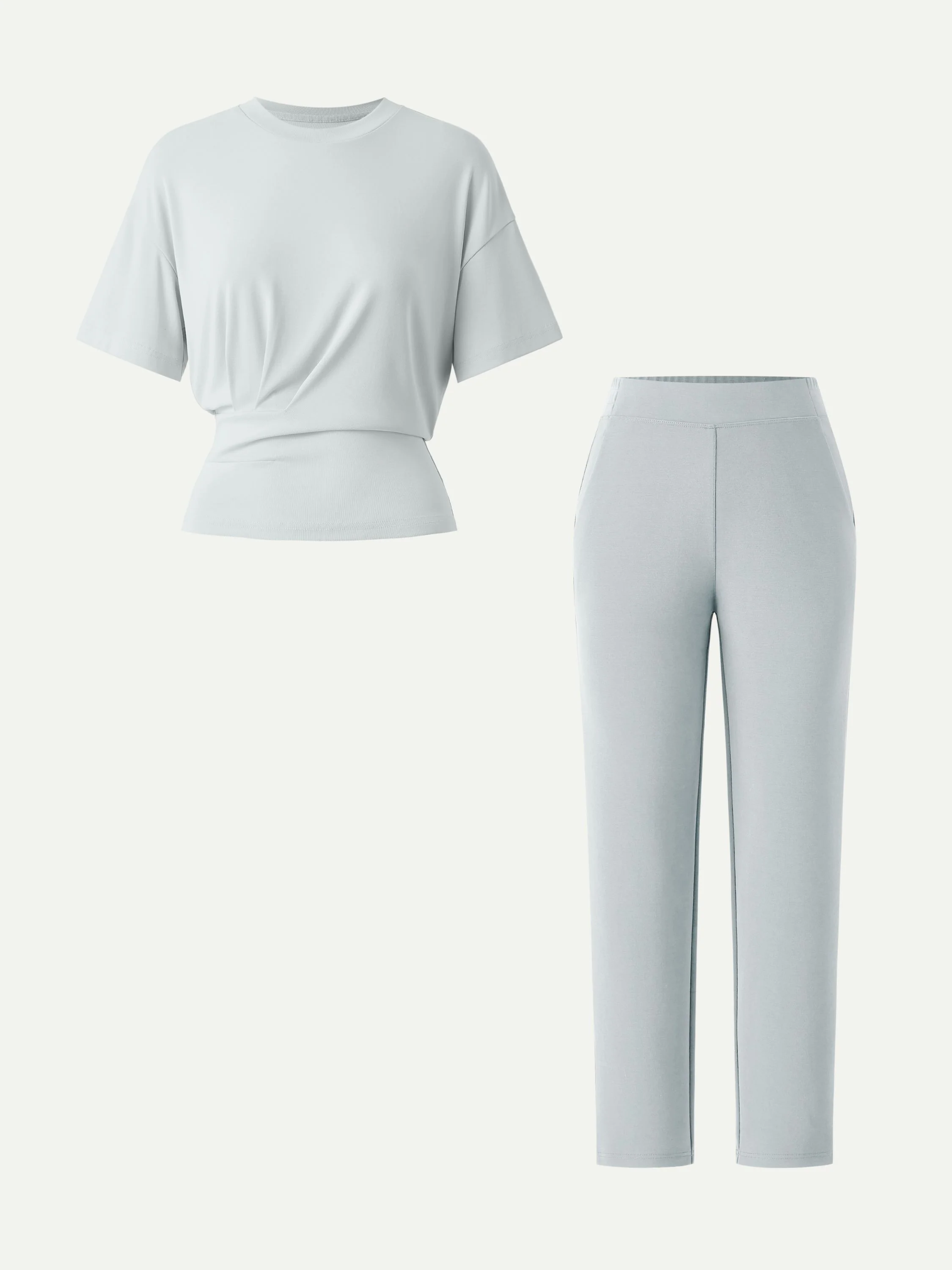 2Pcs Set Crewneck Tucked Tee & Mid Rise Tapered Pant with Pockets - Image 7