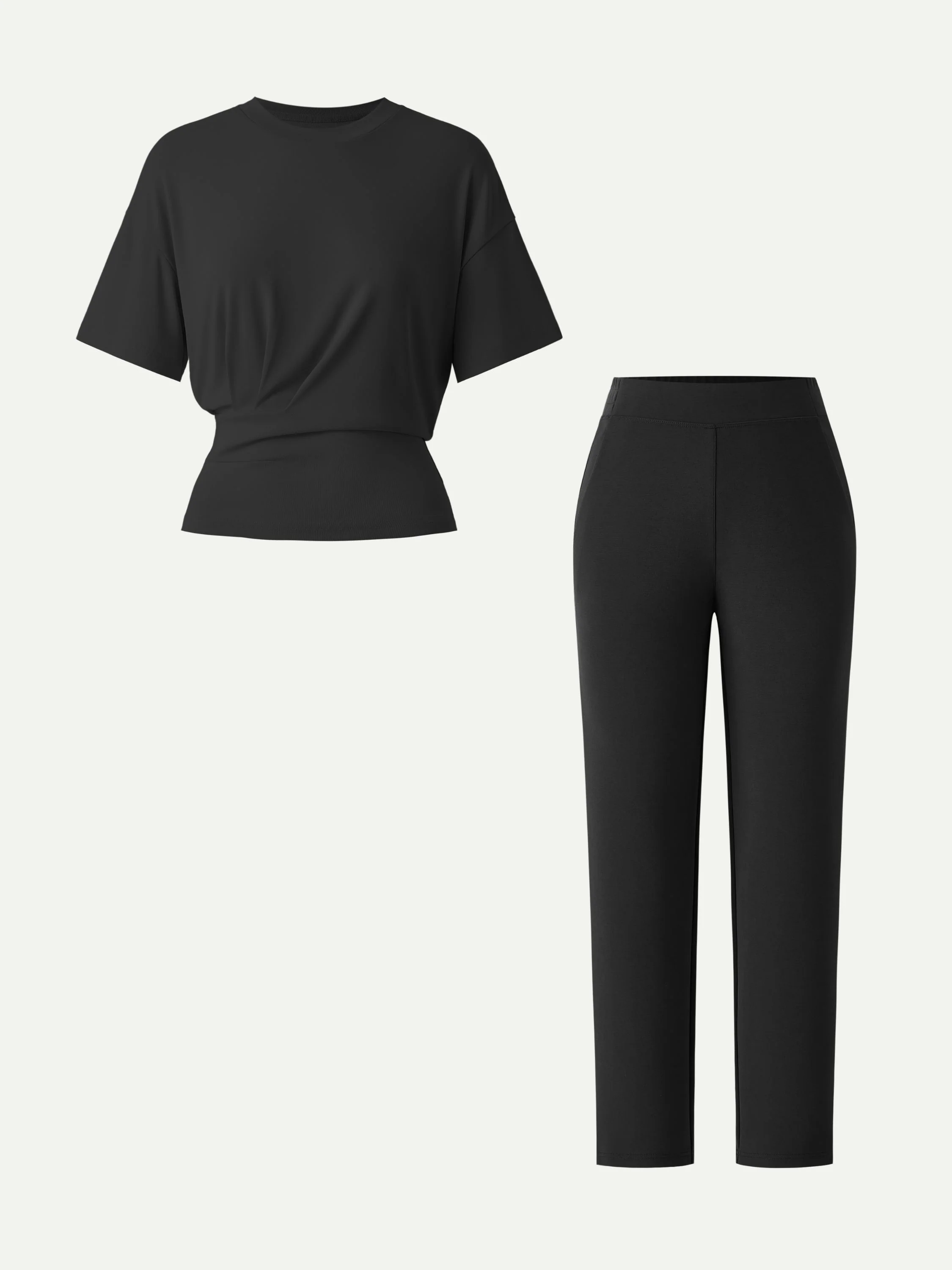 2Pcs Set Crewneck Tucked Tee & Mid Rise Tapered Pant with Pockets - Image 9