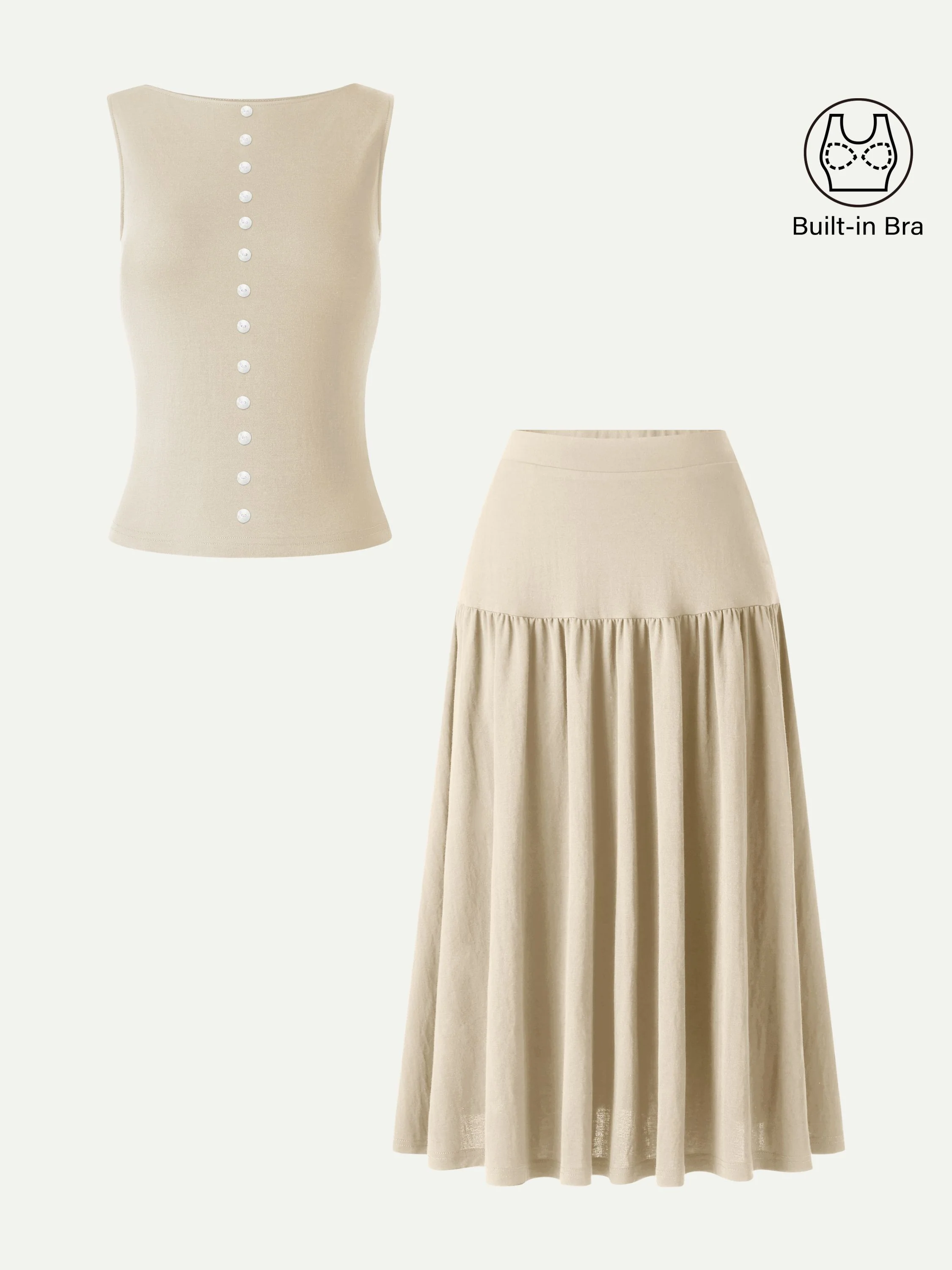 2Pcs Set Cropped Bra Top & Midi Skirt with Pockets - Image 11
