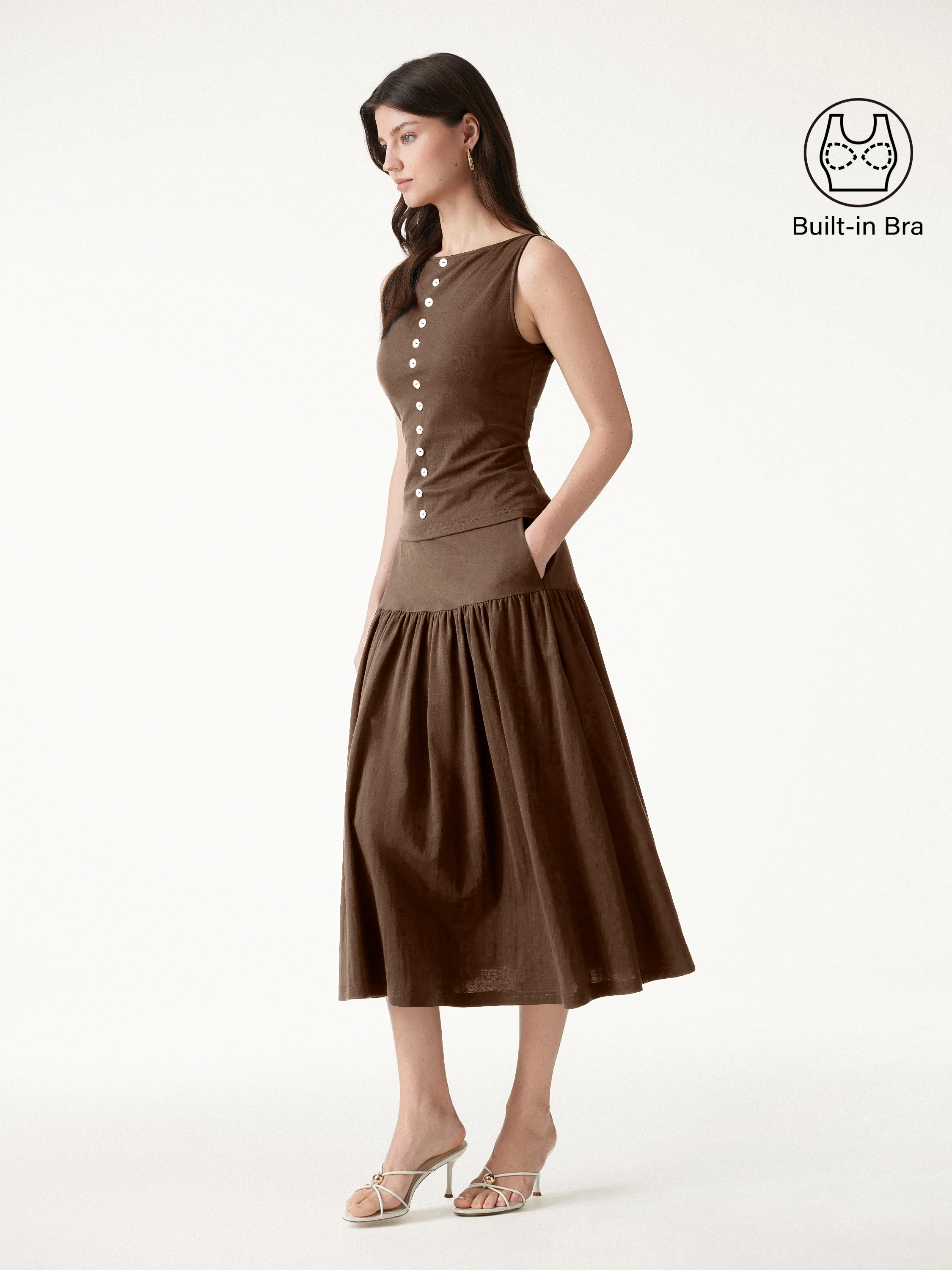 2Pcs Set Cropped Bra Top & Midi Skirt with Pockets - Image 14