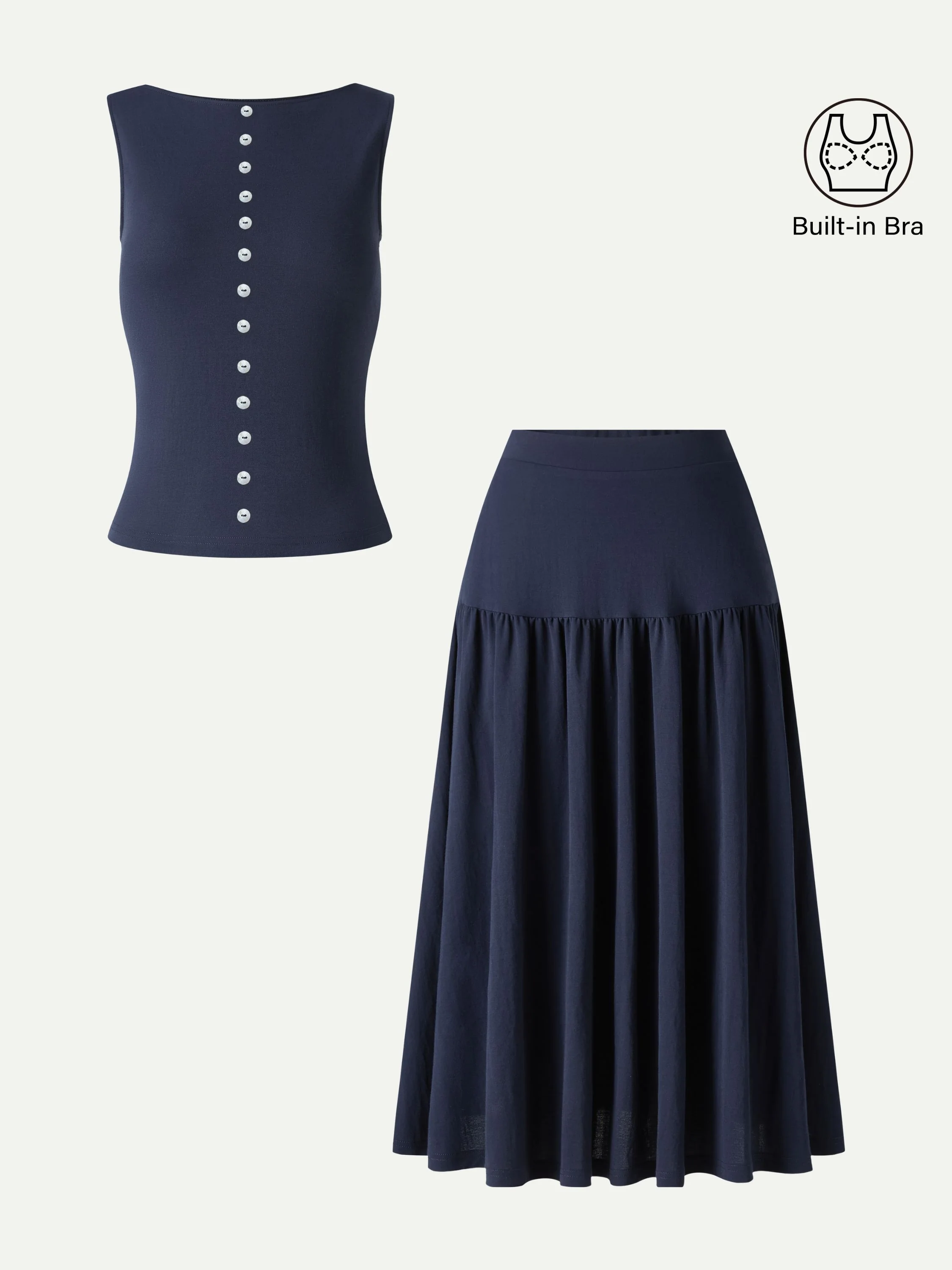 2Pcs Set Cropped Bra Top & Midi Skirt with Pockets - Image 2