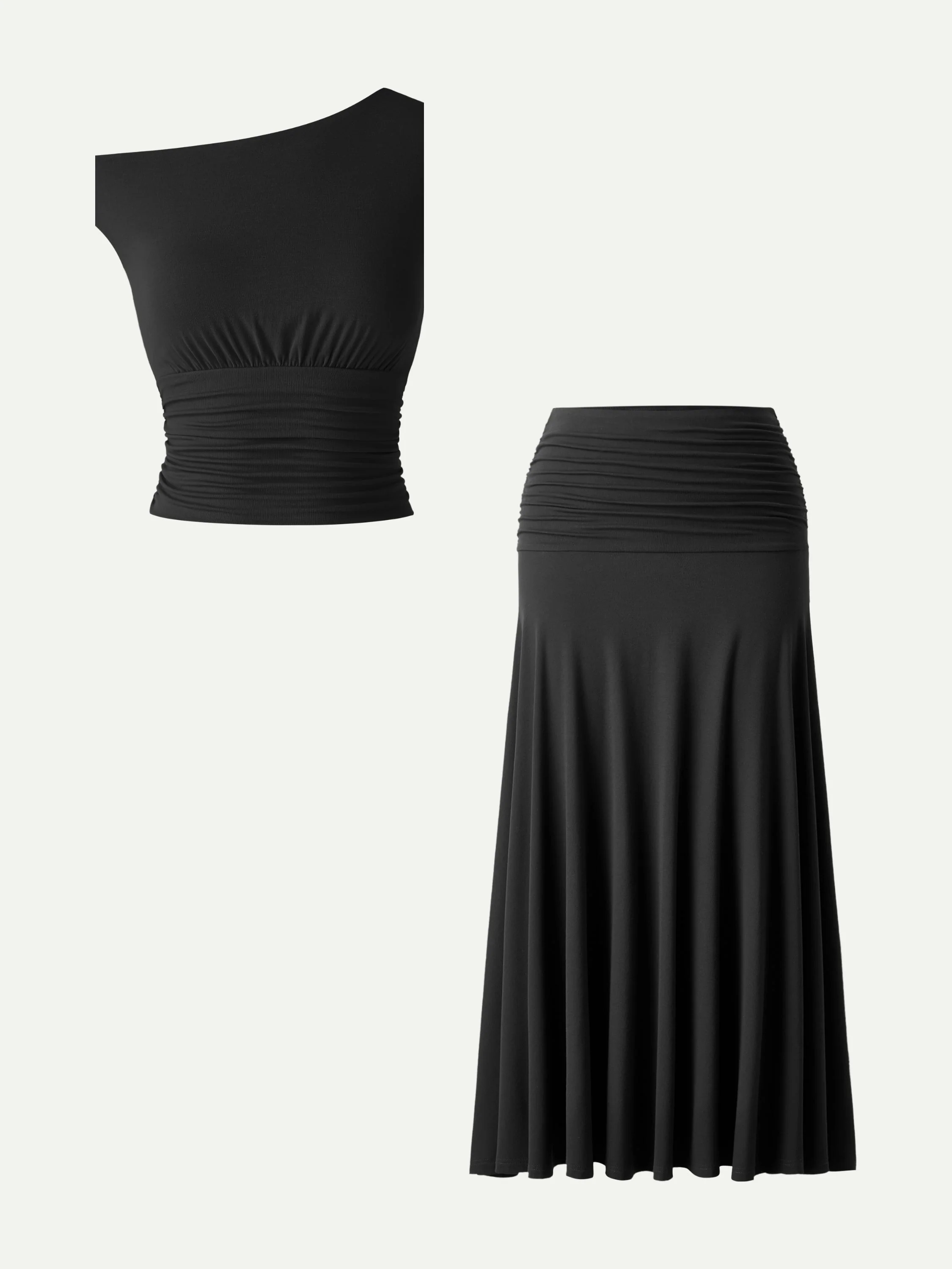 2Pcs Set Cropped Ruched Bra Top& A-line Ruched Maxi Skirt - Image 6