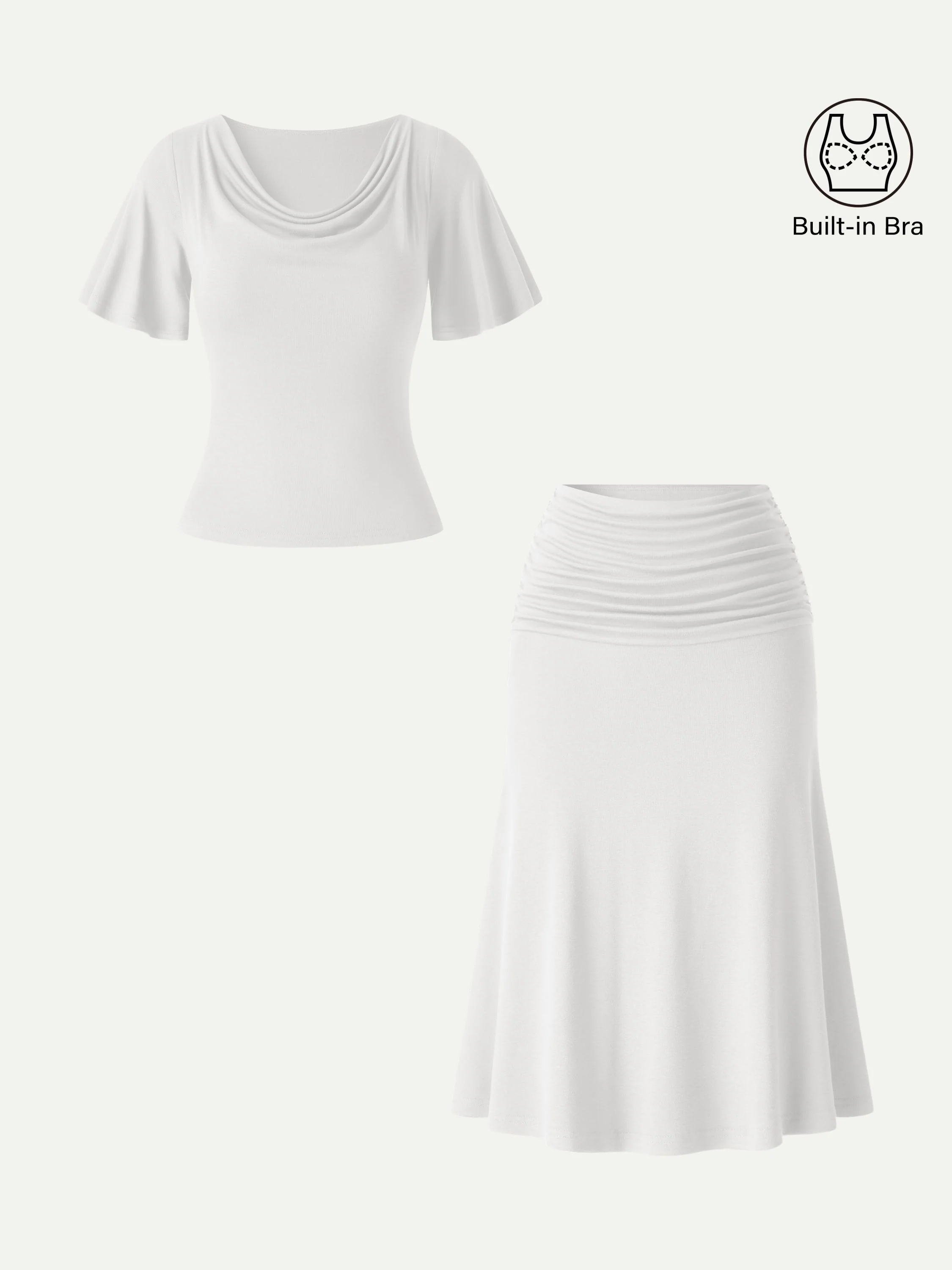 2Pcs Set Flutter Sleeve Bra Top & Midi Mermaid Skirt - Image 9