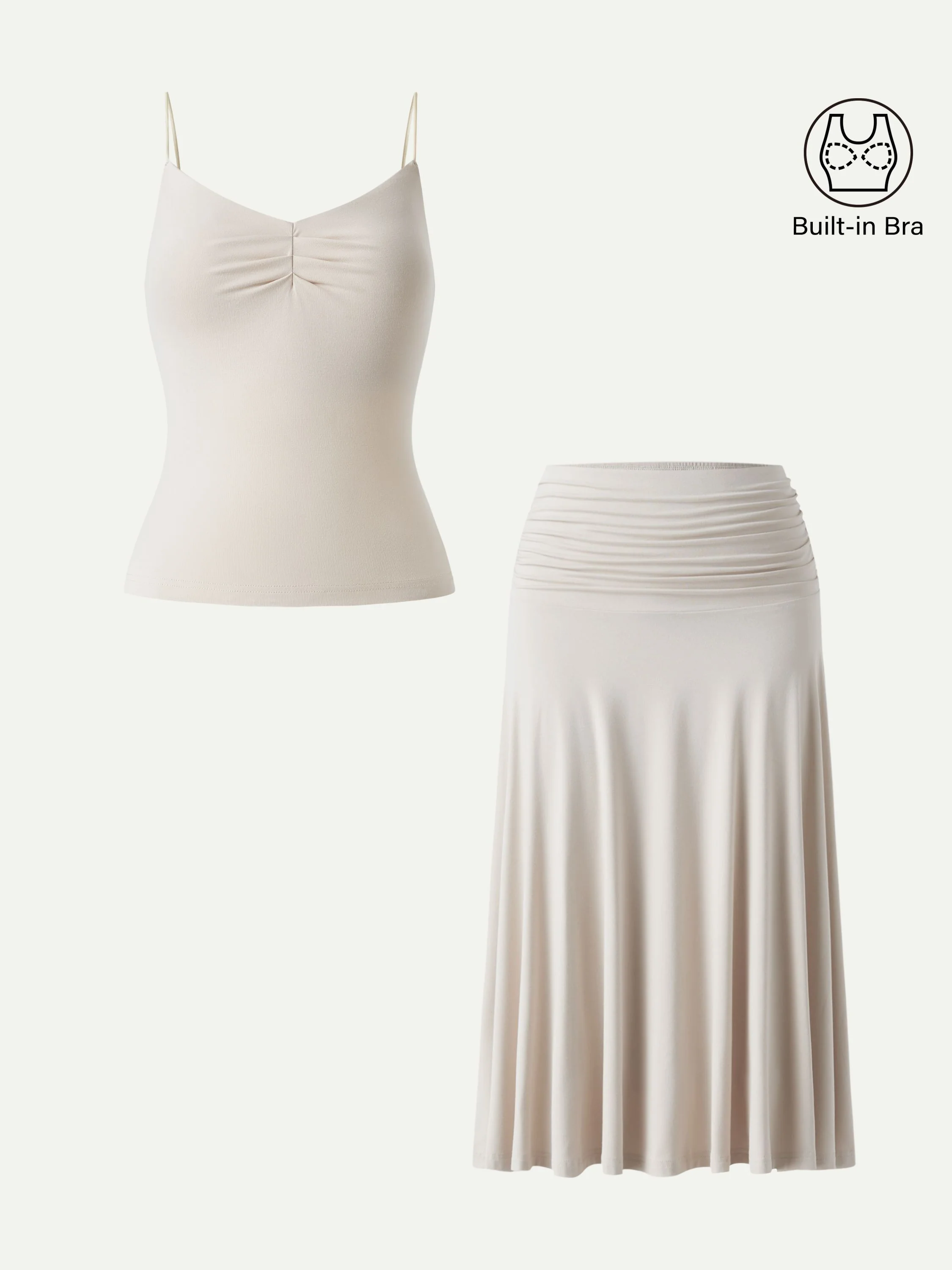 2Pcs Set Front Tucked Spaghetti Brami & A-line Midi Skirt - Image 10