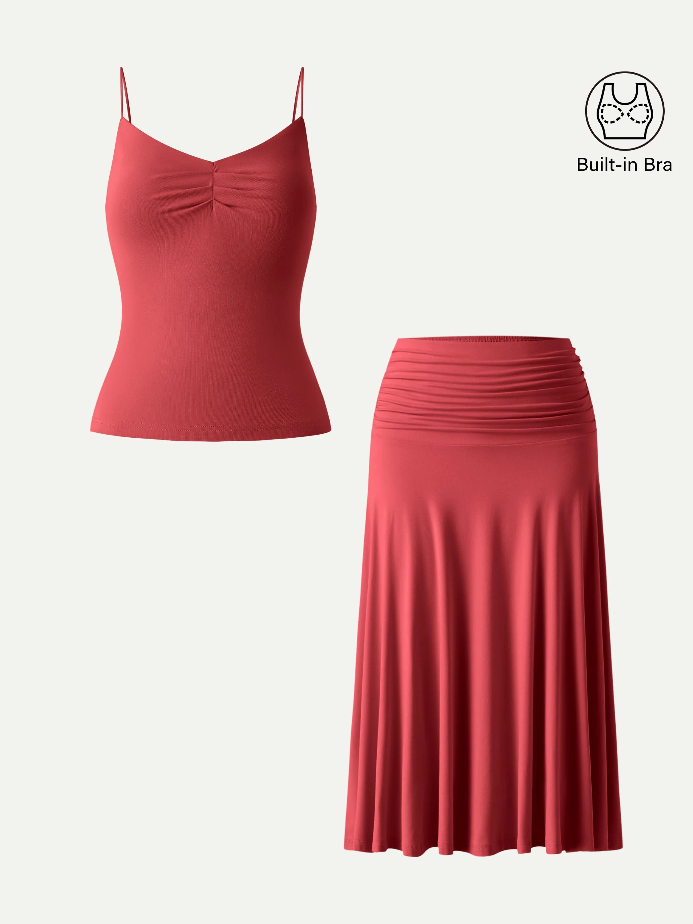 2Pcs Set Front Tucked Spaghetti Brami & A-line Midi Skirt - Image 11