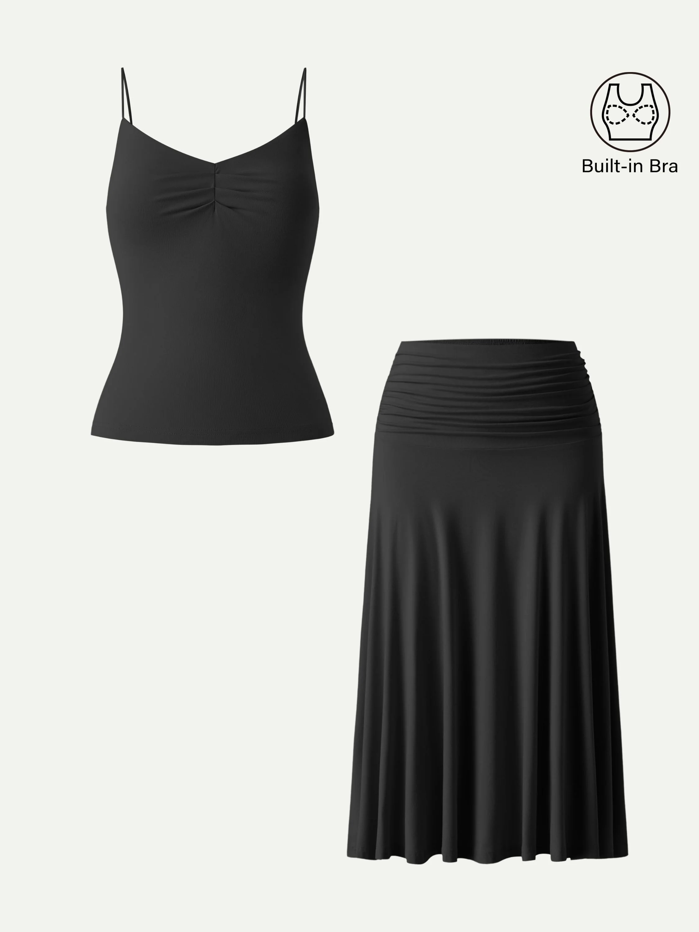 2Pcs Set Front Tucked Spaghetti Brami & A-line Midi Skirt - Image 12