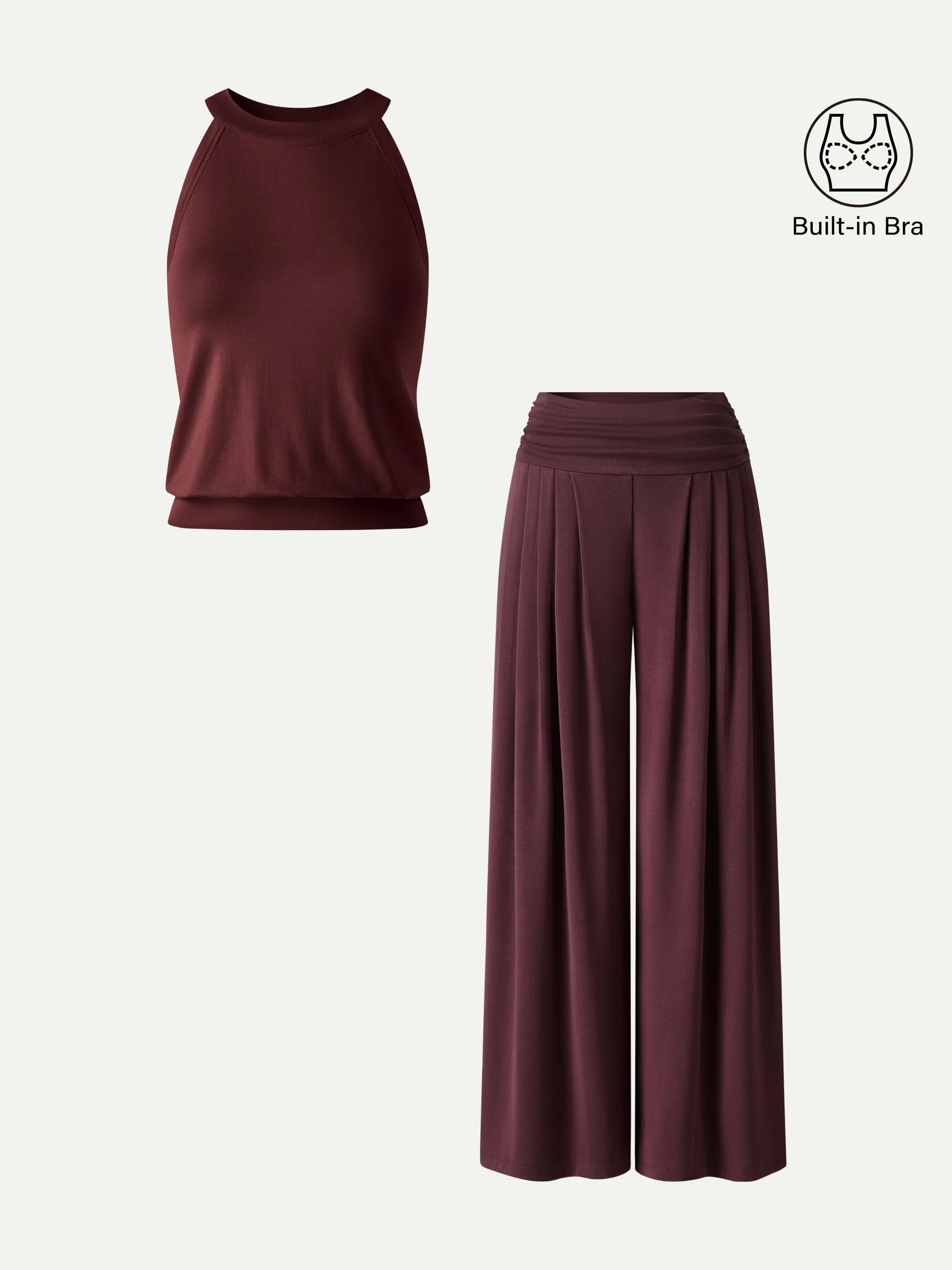 2Pcs Set Halter Neck Bra Tank & Tucked Pant with Pockets - Image 10