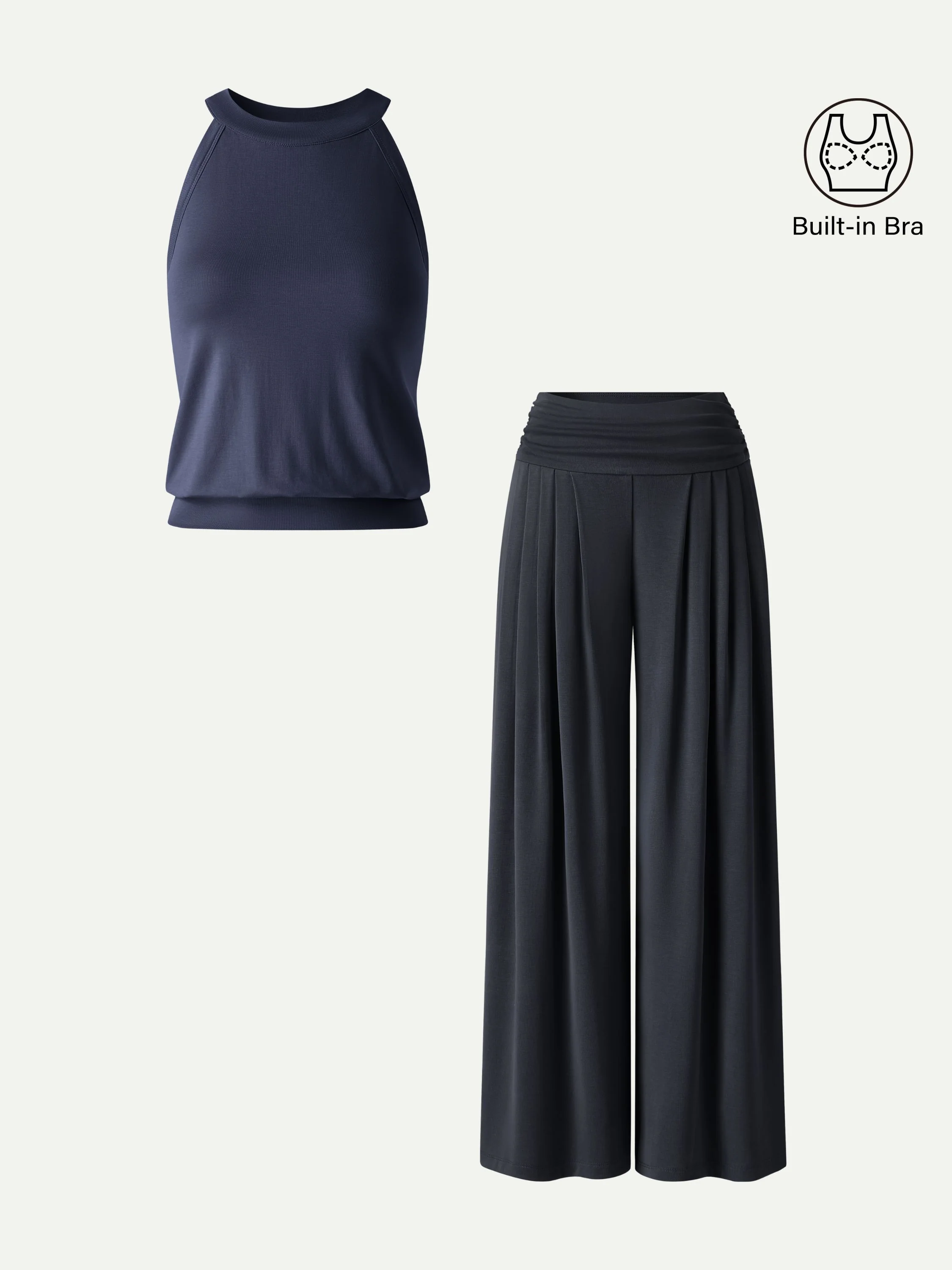 2Pcs Set Halter Neck Bra Tank & Tucked Pant with Pockets - Image 11