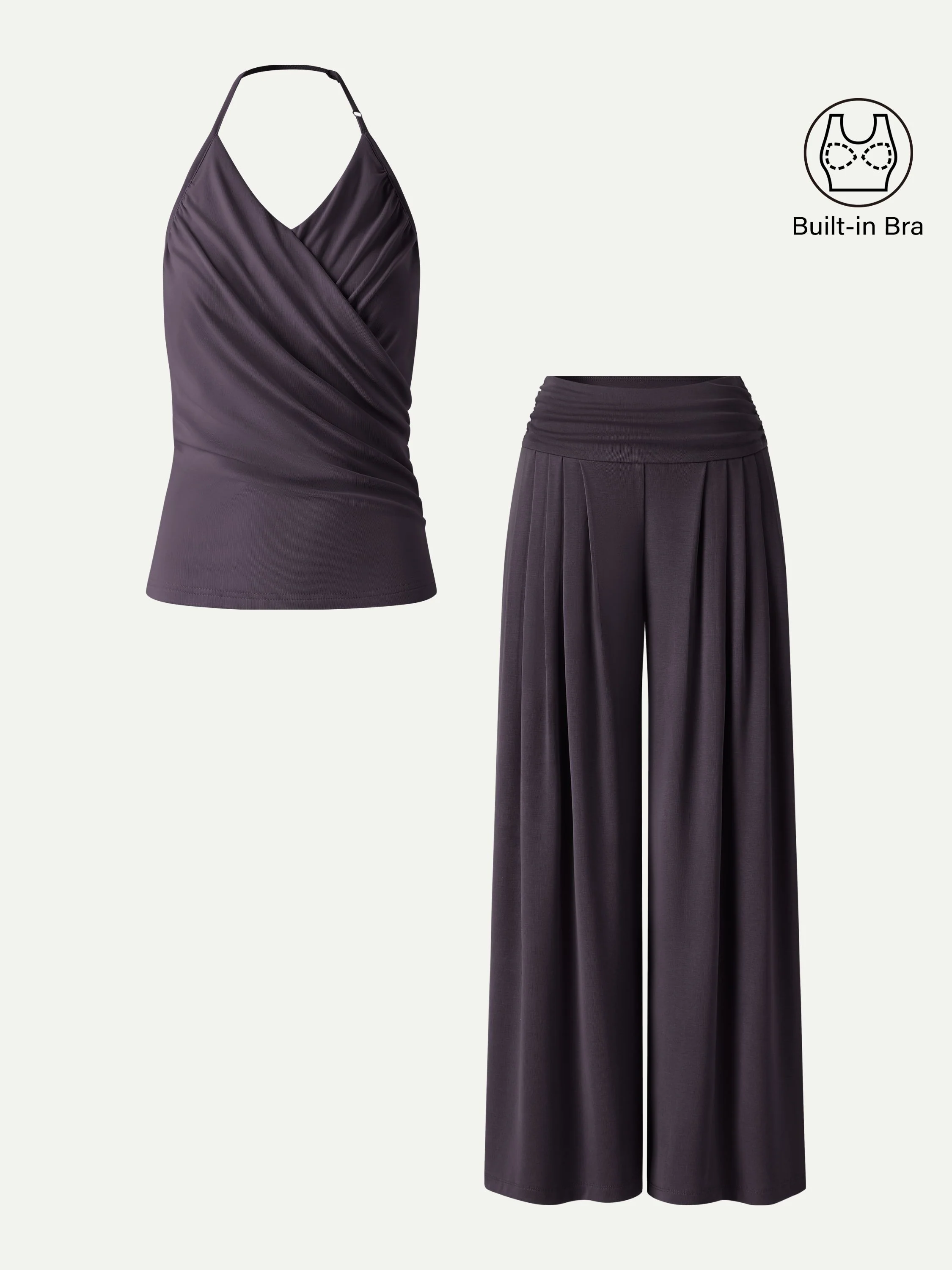 2Pcs Set Halter Neck Surplice Bra Top & Tucked Palazzo Pant with Pockets - Image 12