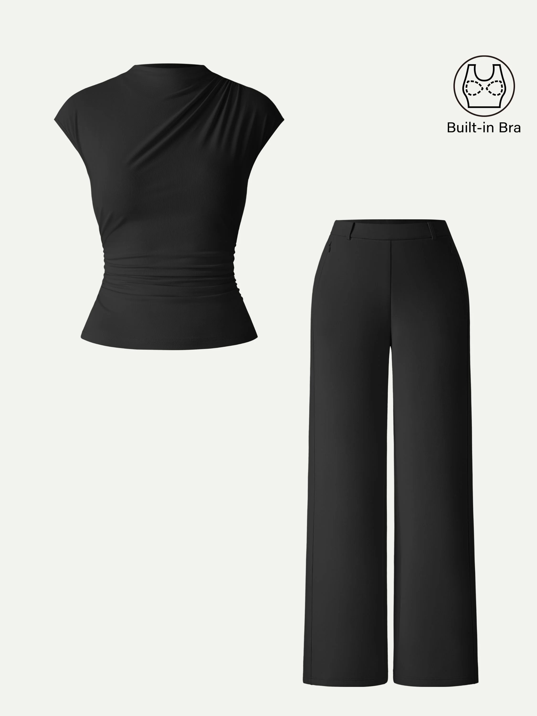 2Pcs Set Mockneck Cropped Bra Top & Slimming High Rise Wide Leg Pant - Image 8
