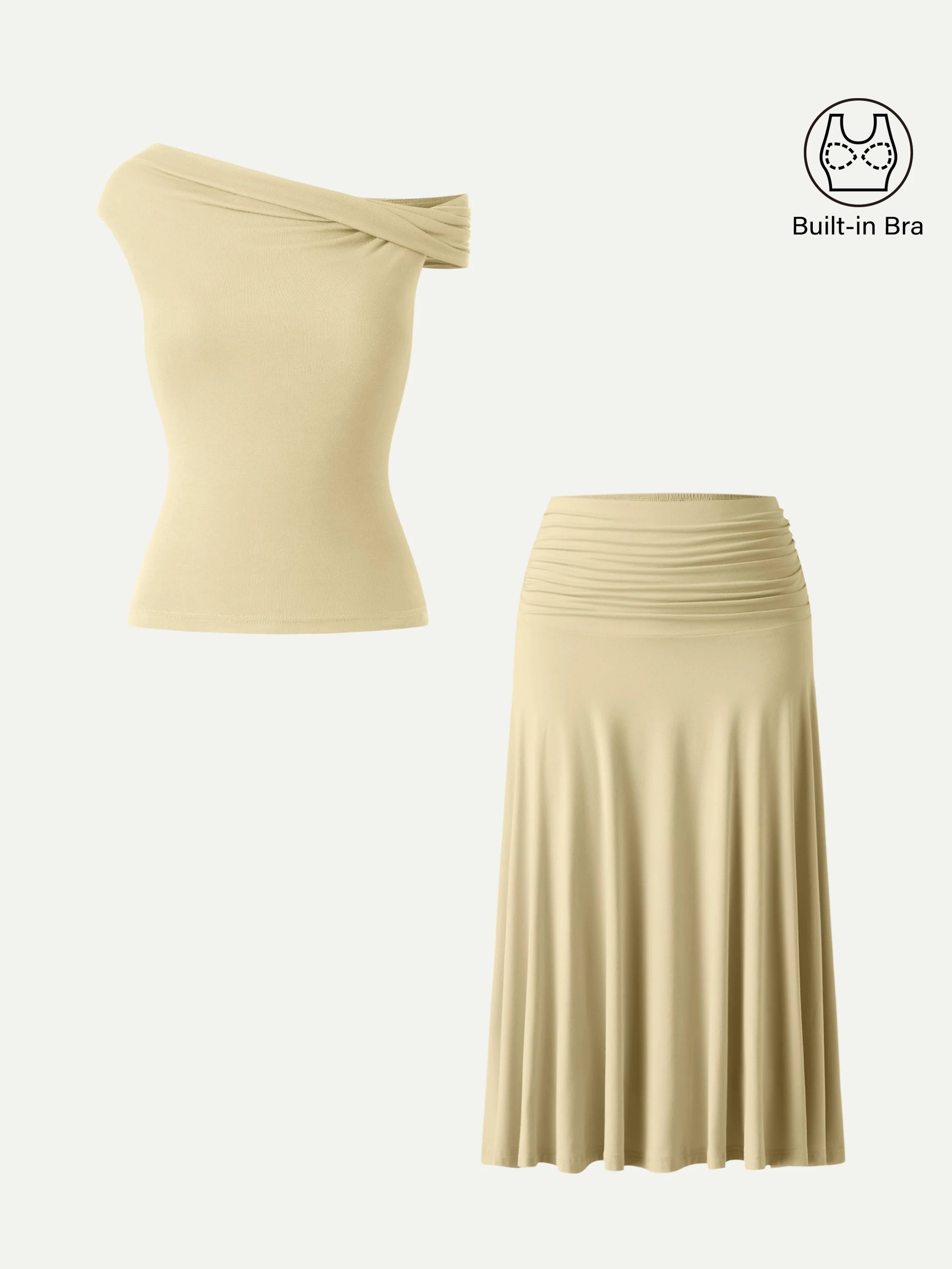 2Pcs Set Multi-wear Bra Top & Side Ruched A-line Midi Skirt - Image 12