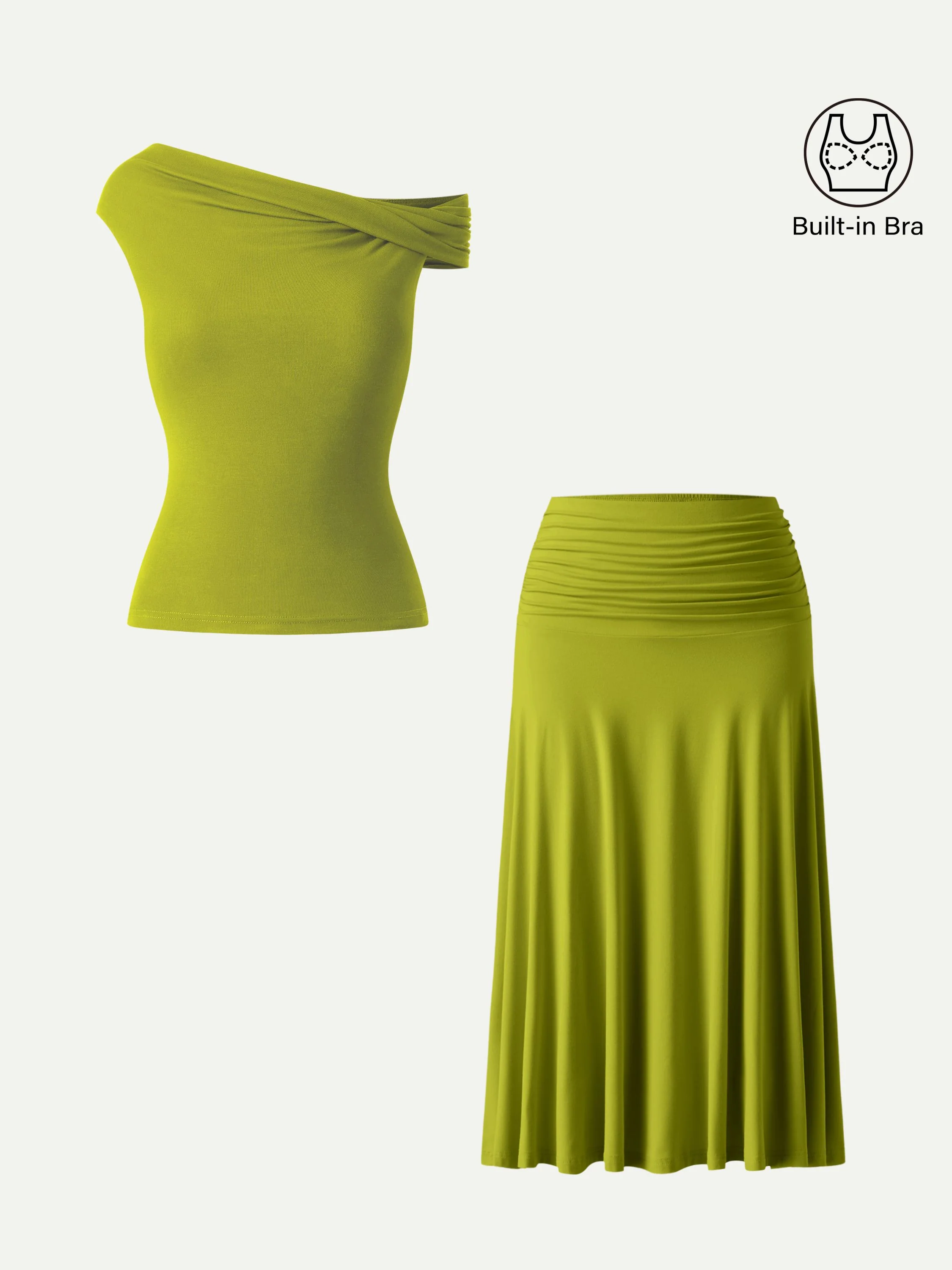 2Pcs Set Multi-wear Bra Top & Side Ruched A-line Midi Skirt - Image 13