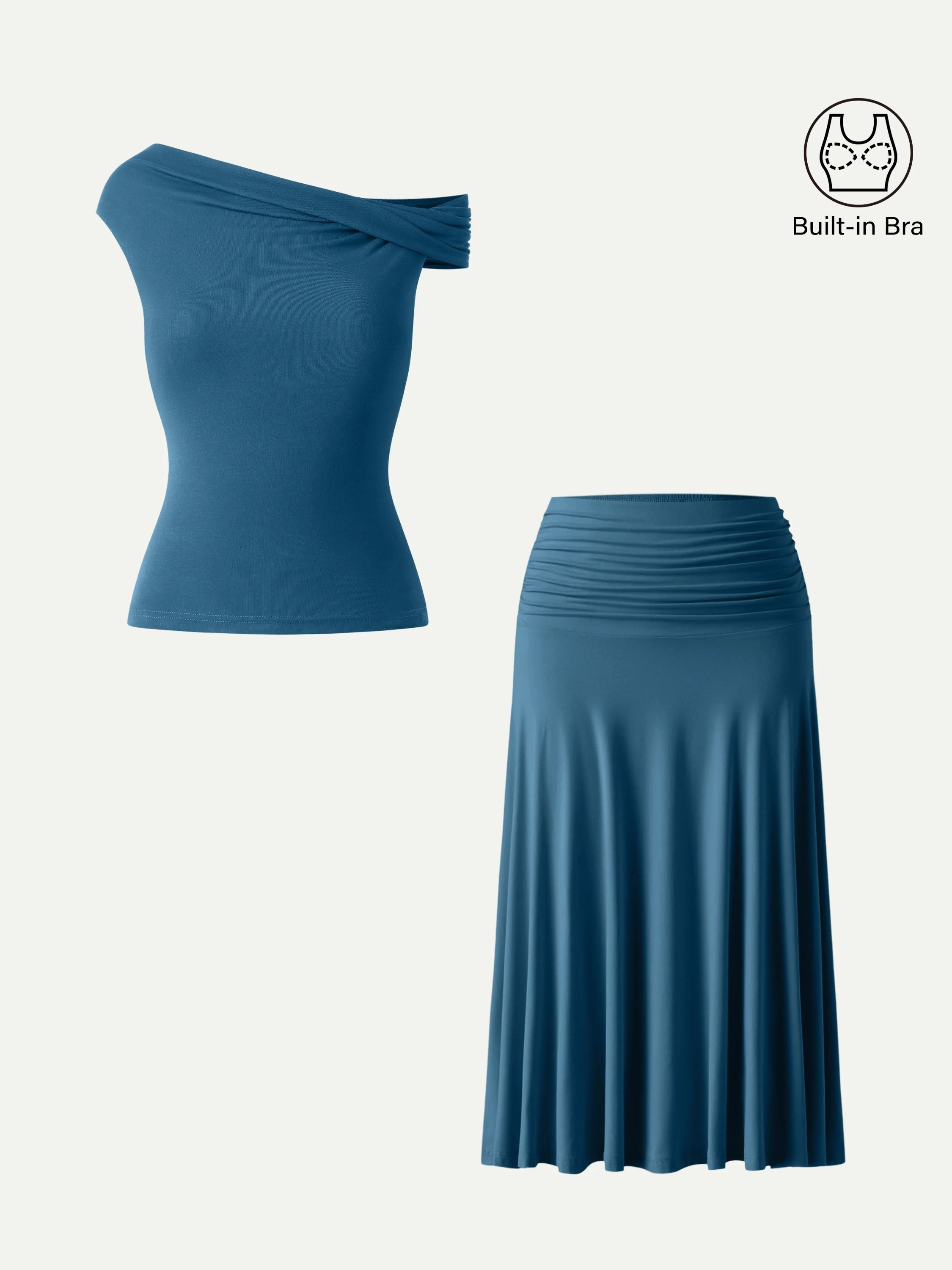2Pcs Set Multi-wear Bra Top & Side Ruched A-line Midi Skirt - Image 14