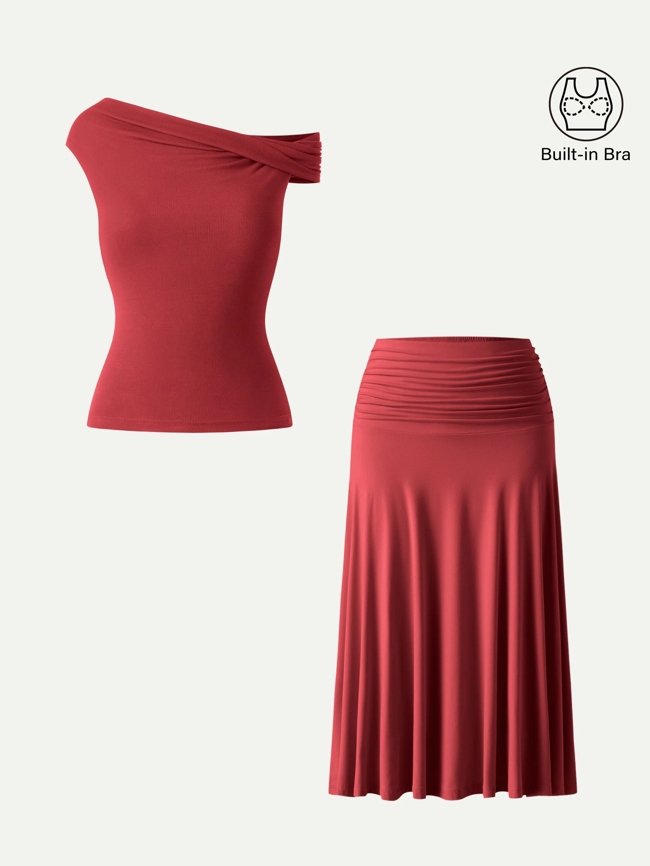 2Pcs Set Multi-wear Bra Top & Side Ruched A-line Midi Skirt - Image 15