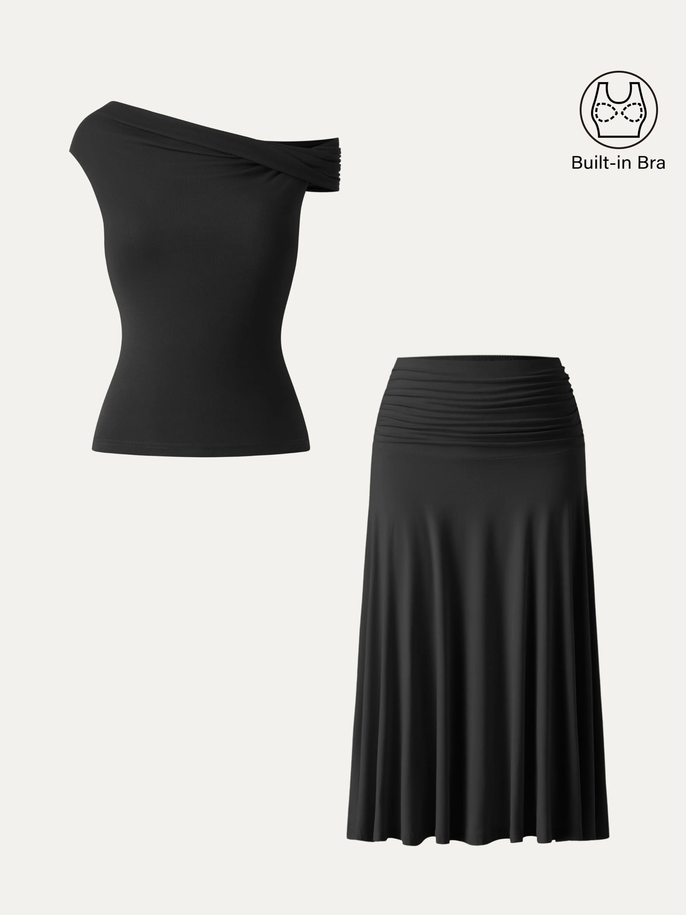 2Pcs Set Multi-wear Bra Top & Side Ruched A-line Midi Skirt - Image 17