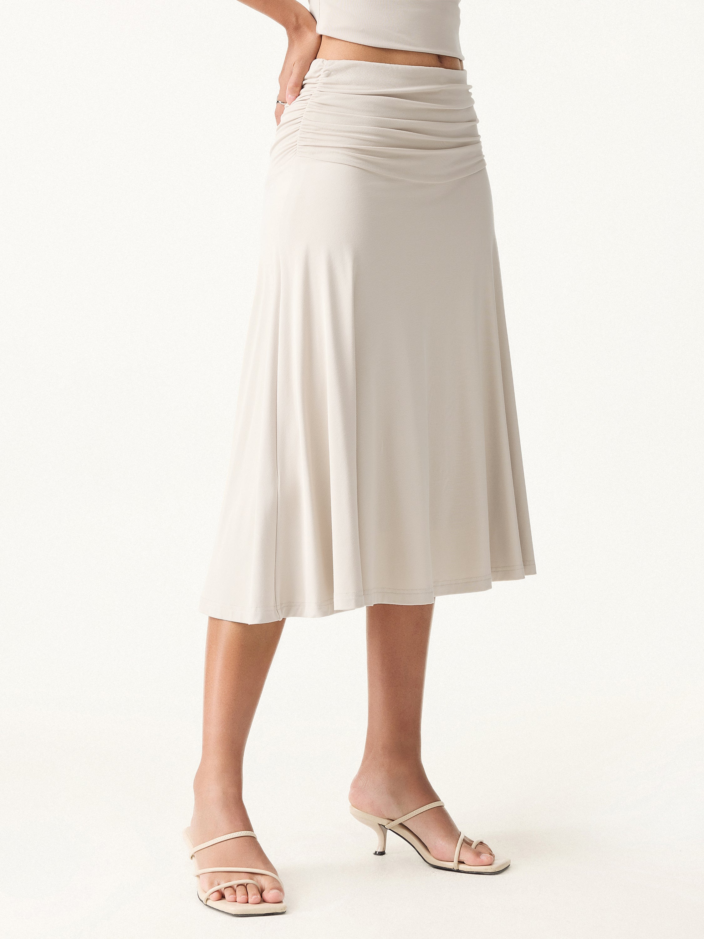 2Pcs Set One Shoulder Twisted Bra Tank & Side Ruched A-line Midi Skirt - Image 5