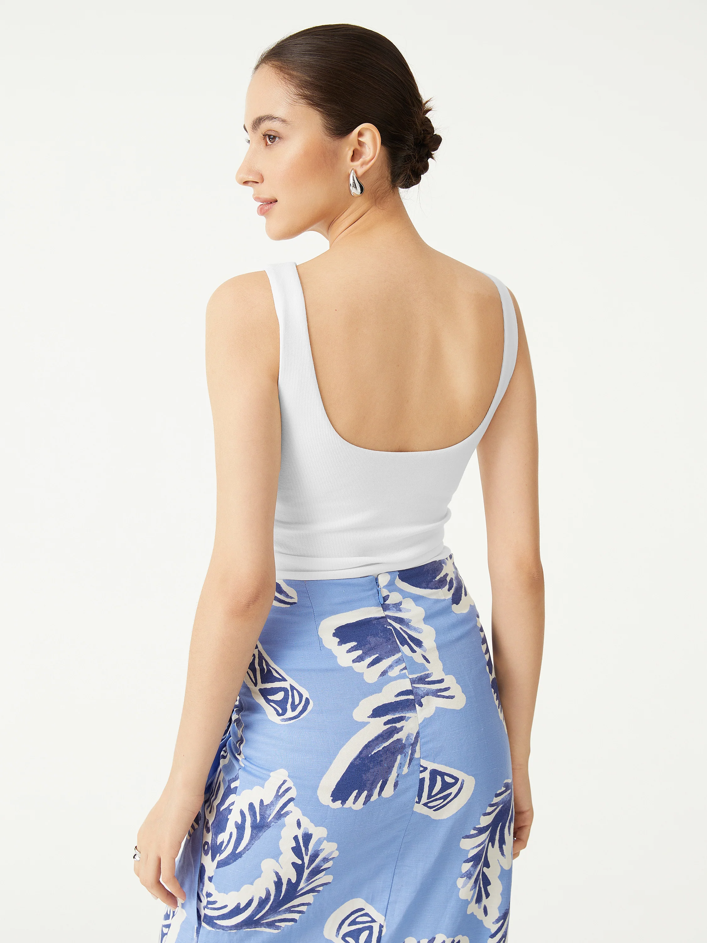 2Pcs Set Open Back Bra Tank & Side Ruched A-line Midi Skirt - Image 5