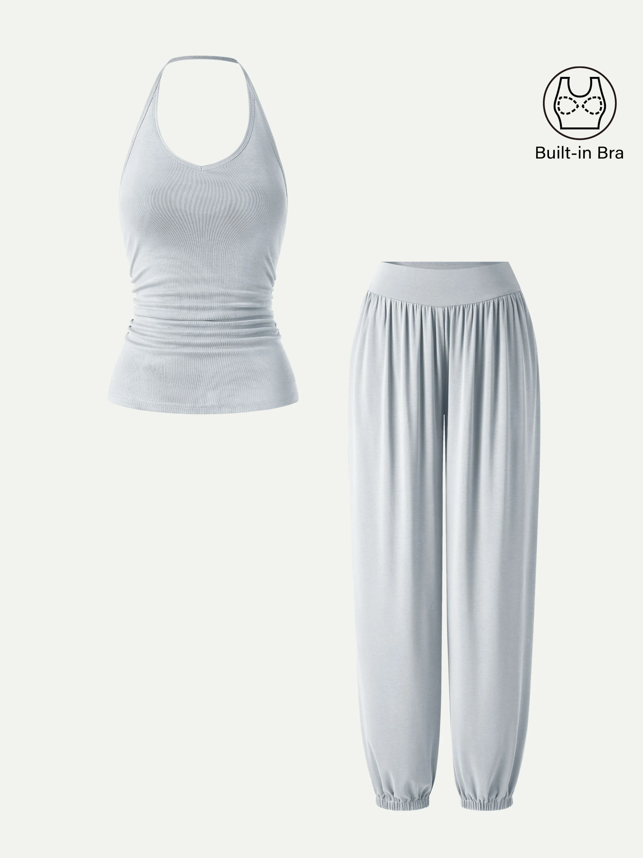 2Pcs Set Open Back Bra Top & Balloon Pants with Pockets - Image 10