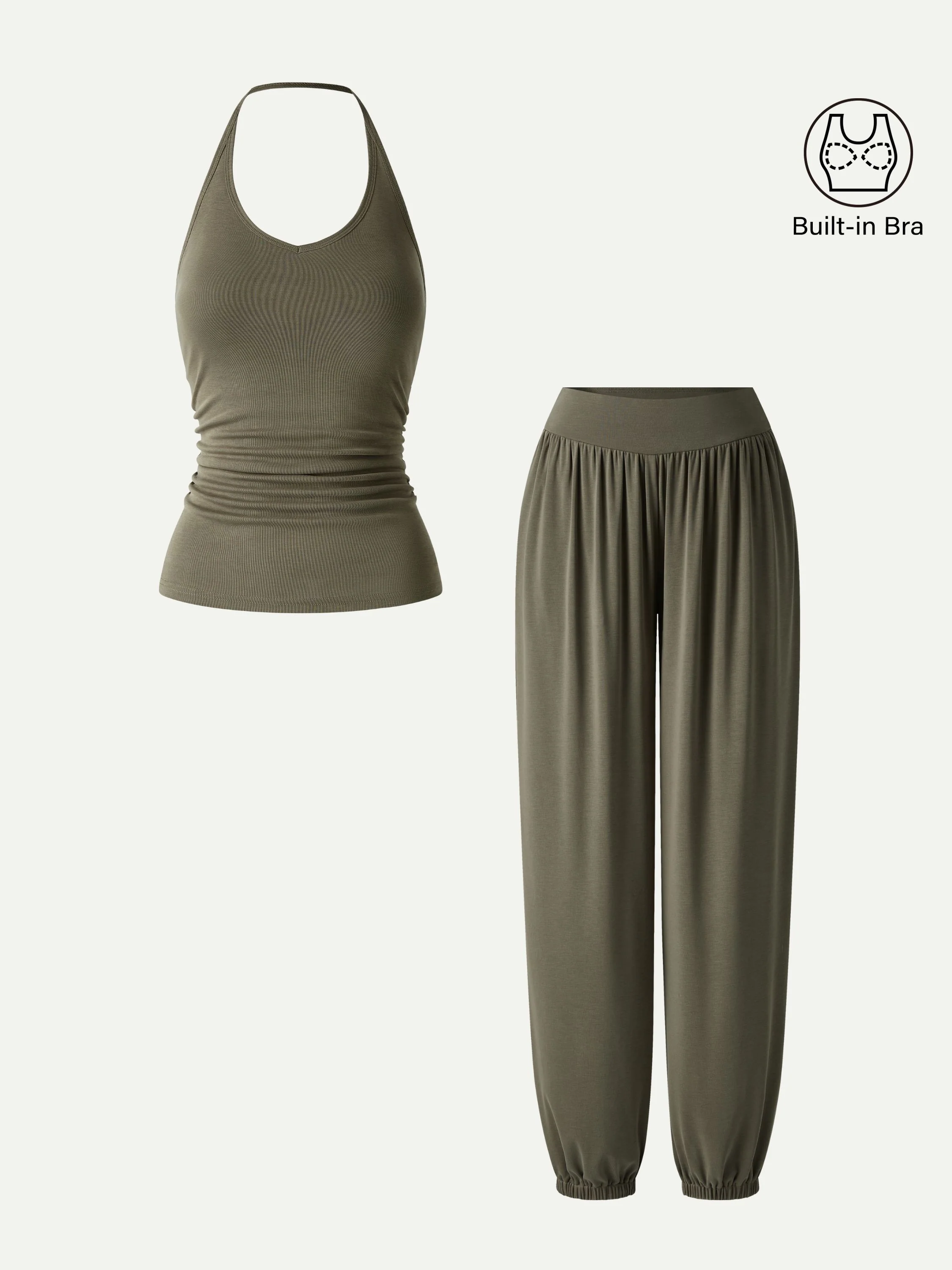 2Pcs Set Open Back Bra Top & Balloon Pants with Pockets - Image 2