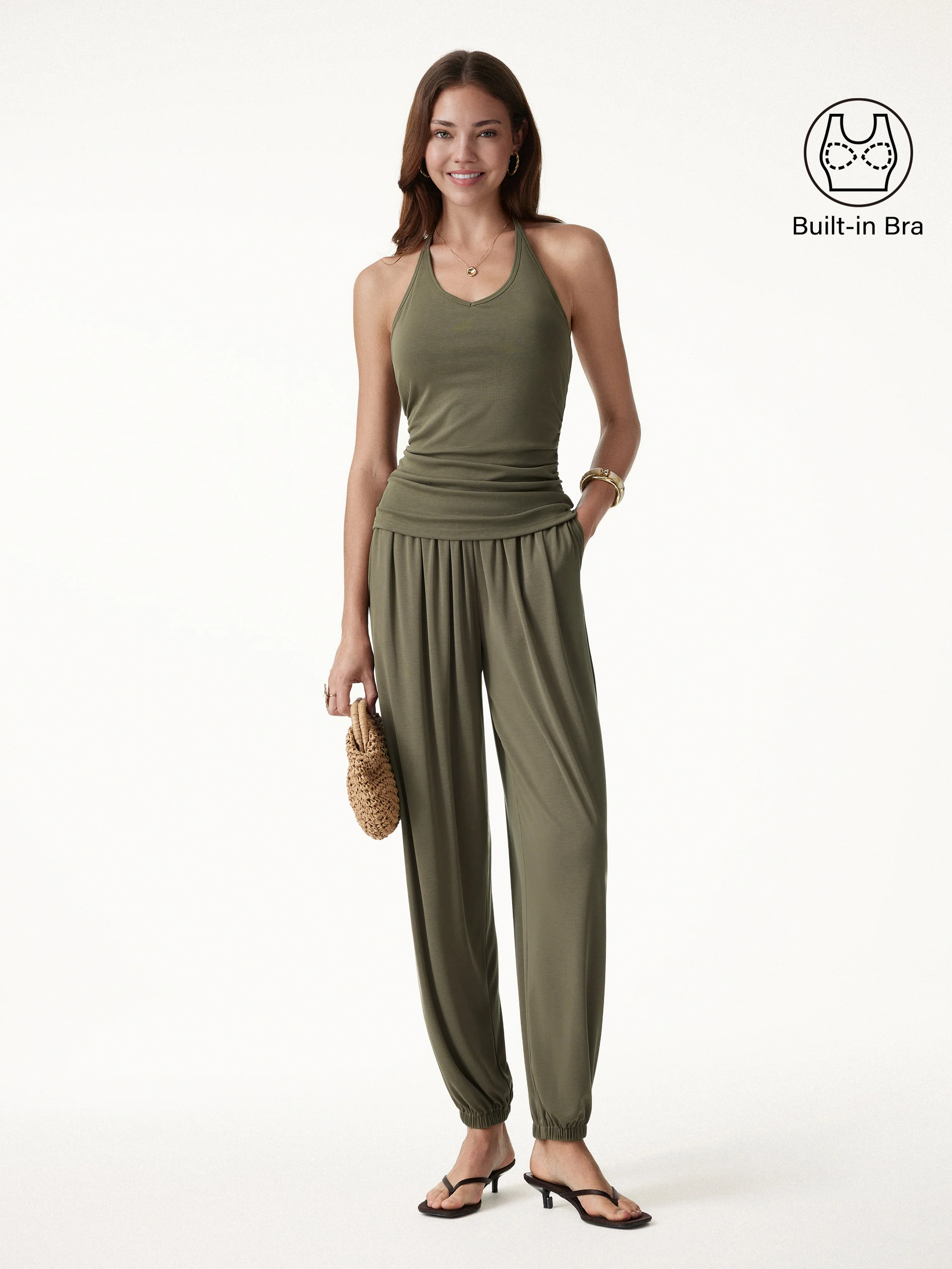 2Pcs Set Open Back Bra Top & Balloon Pants with Pockets - Image 3