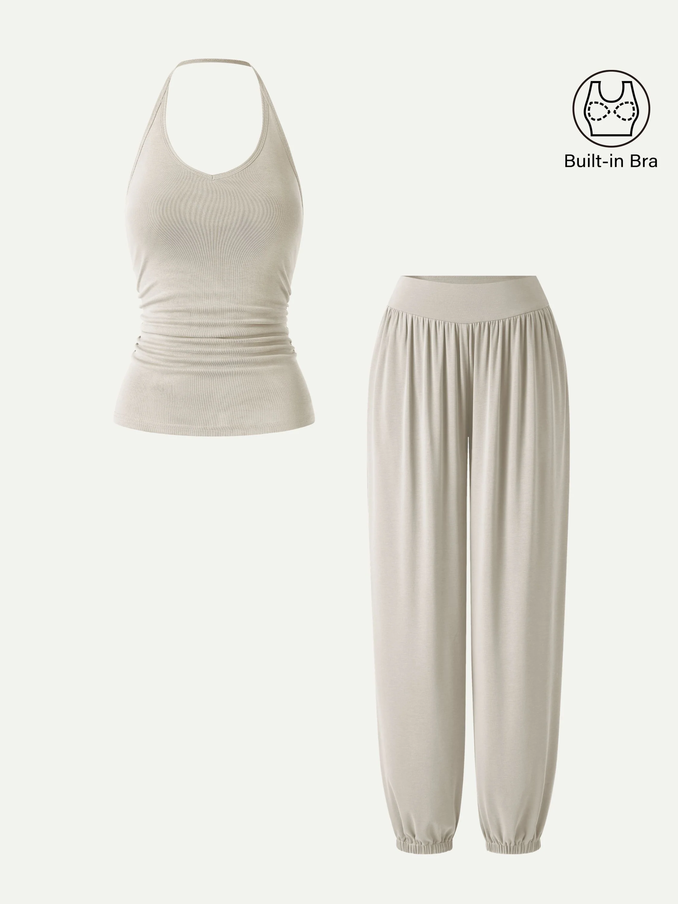 2Pcs Set Open Back Bra Top & Balloon Pants with Pockets - Image 9