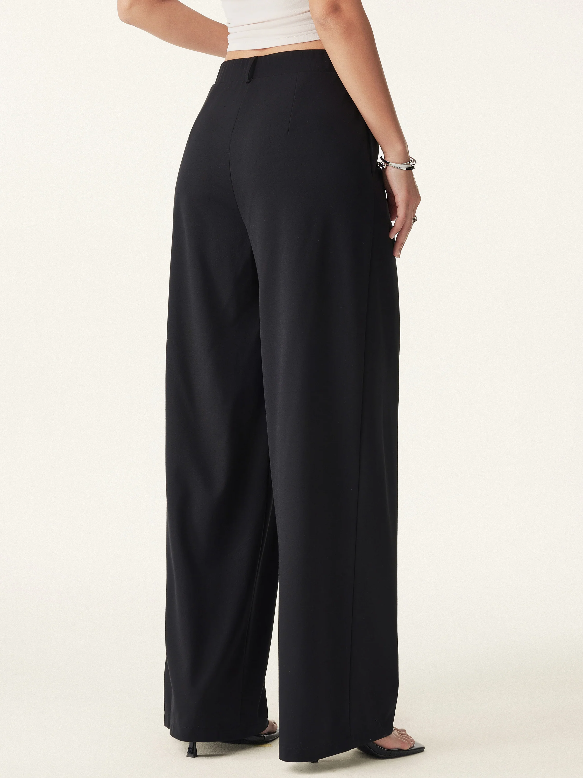 Drapey Bamboo Ponte Mid Rise Wide Leg Trouser with Pockets - Image 4