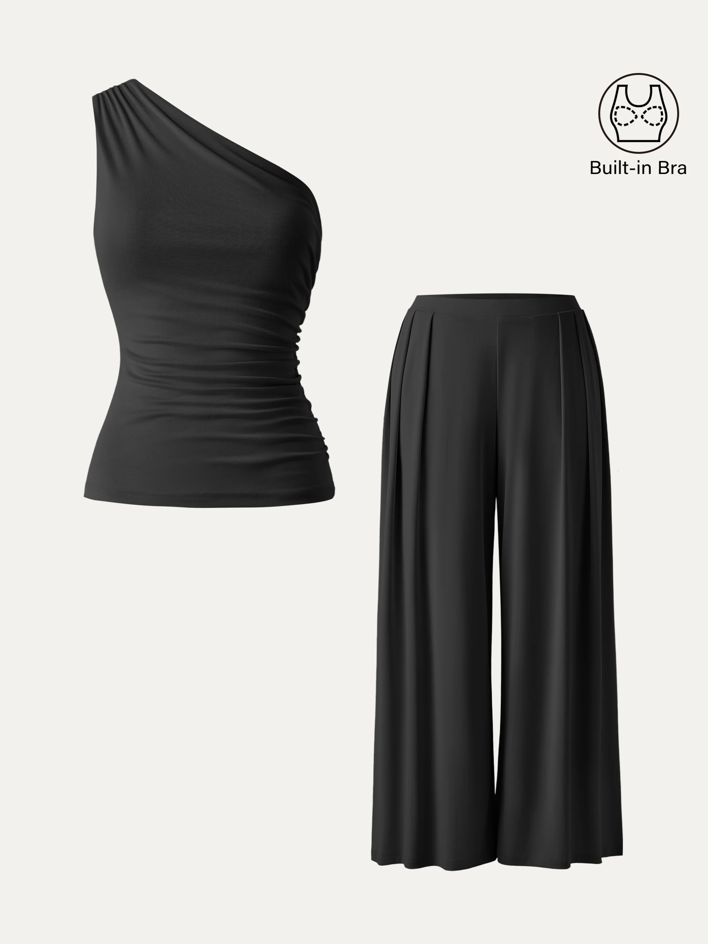 2Pcs Set Petite Wide Leg Palazzo Pant with Pockets & Ruched Bra Tank - Image 10