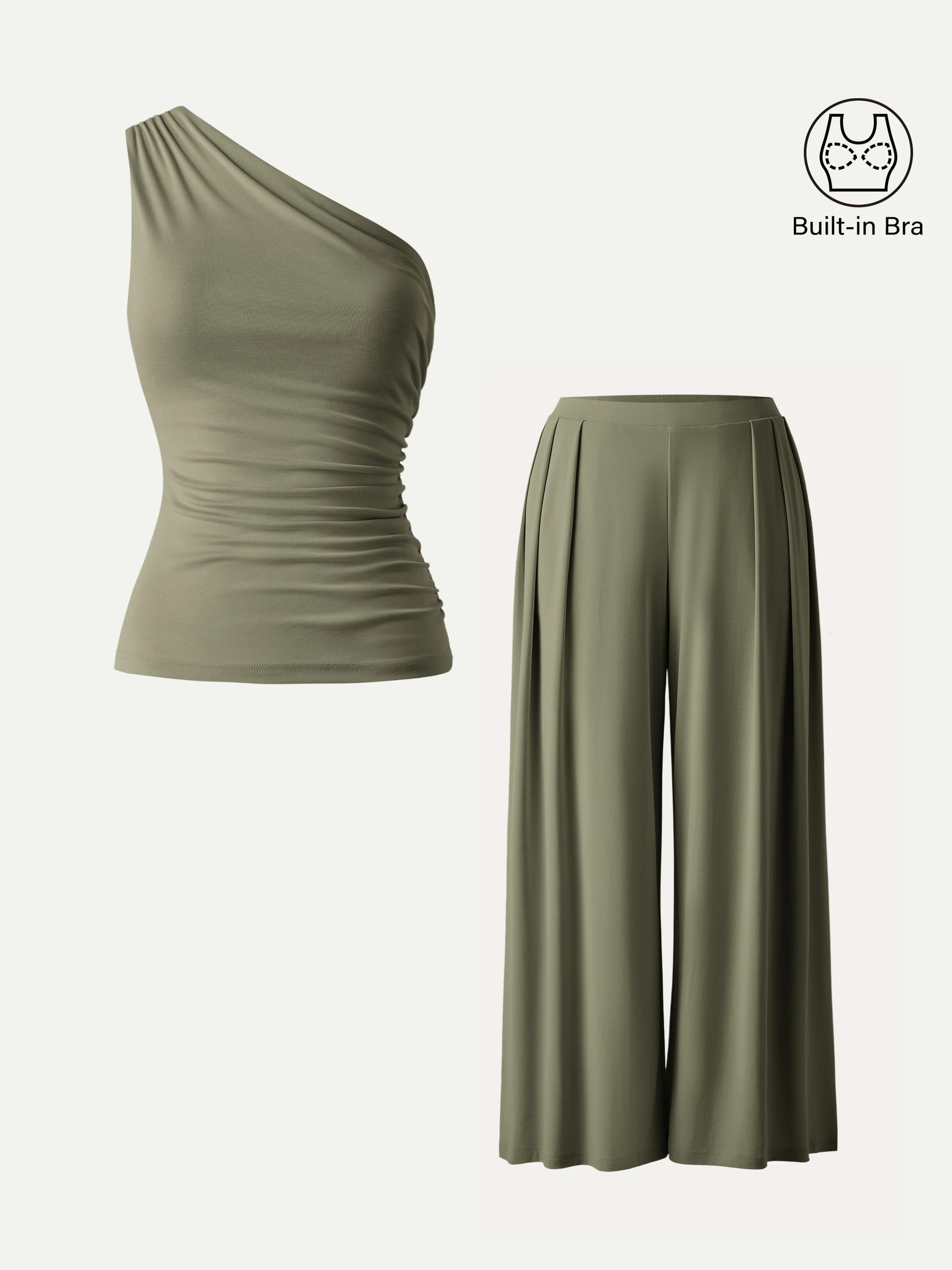 2Pcs Set Petite Wide Leg Palazzo Pant with Pockets & Ruched Bra Tank - Image 9