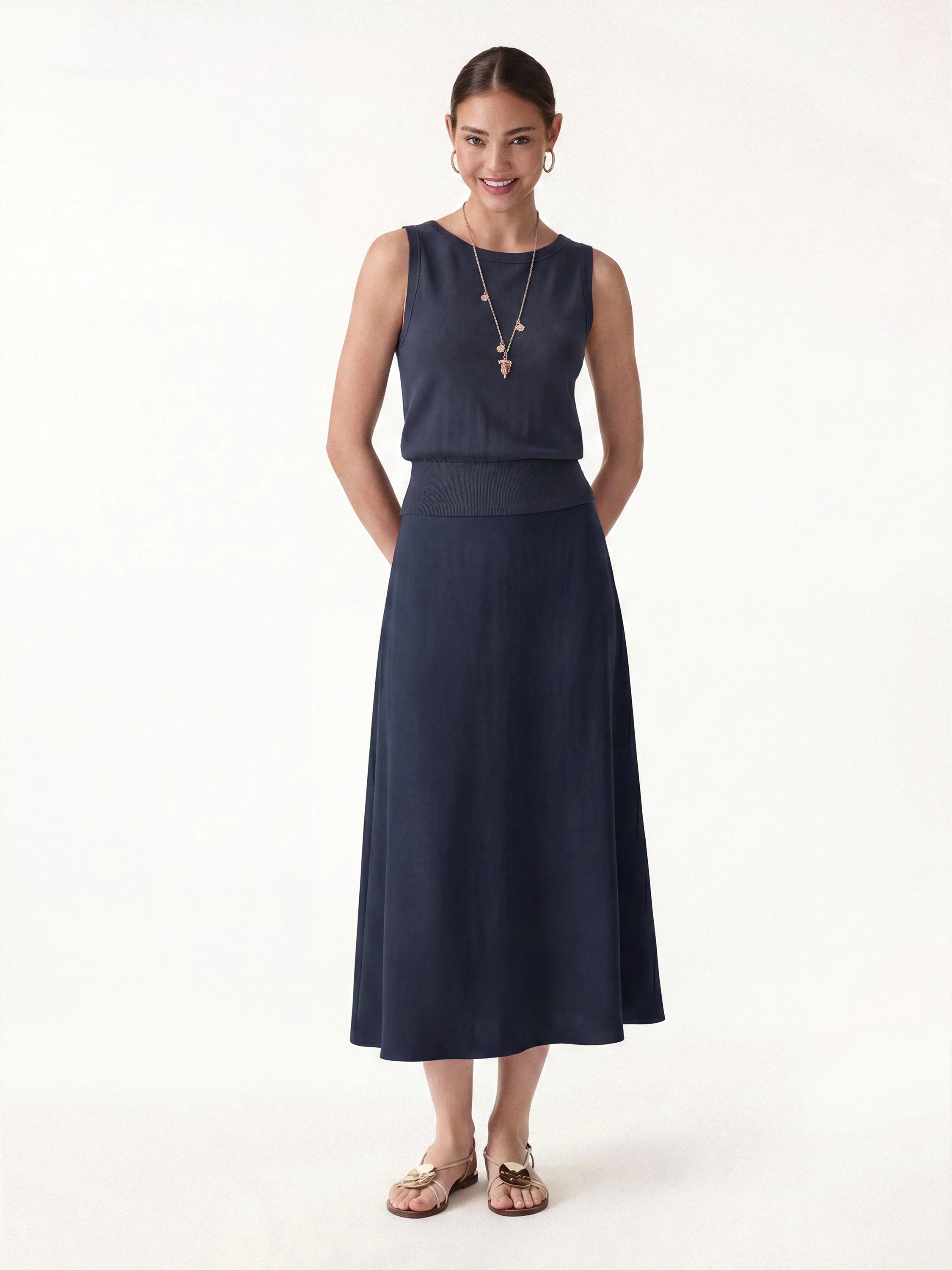 2Pcs Set Reversible Boatneck Top & Maxi Flared Pull-On Skirt - Image 10